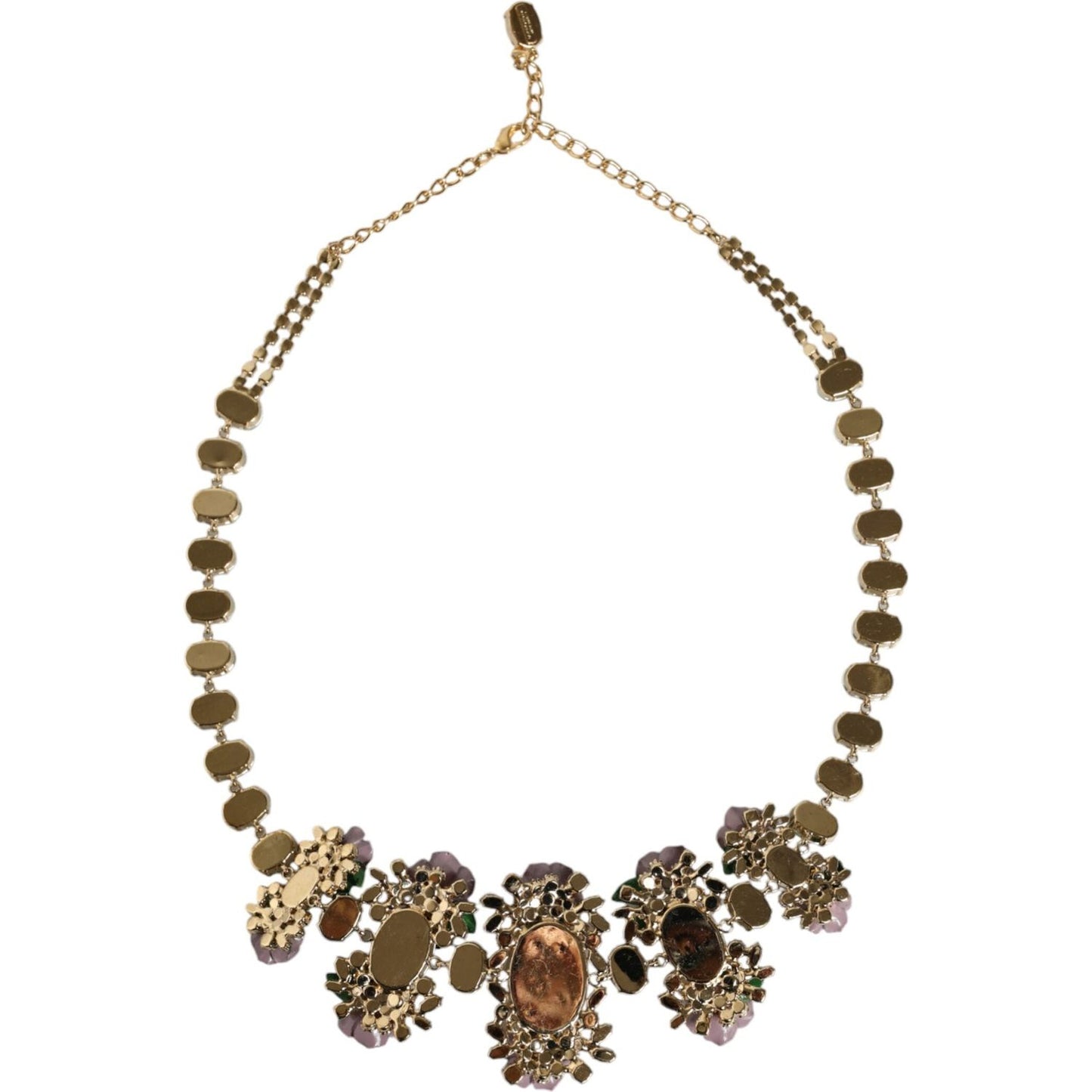 Dolce & Gabbana Gold Brass Link Chain Rose Petal Crystal Embellished Necklace Dolce & Gabbana