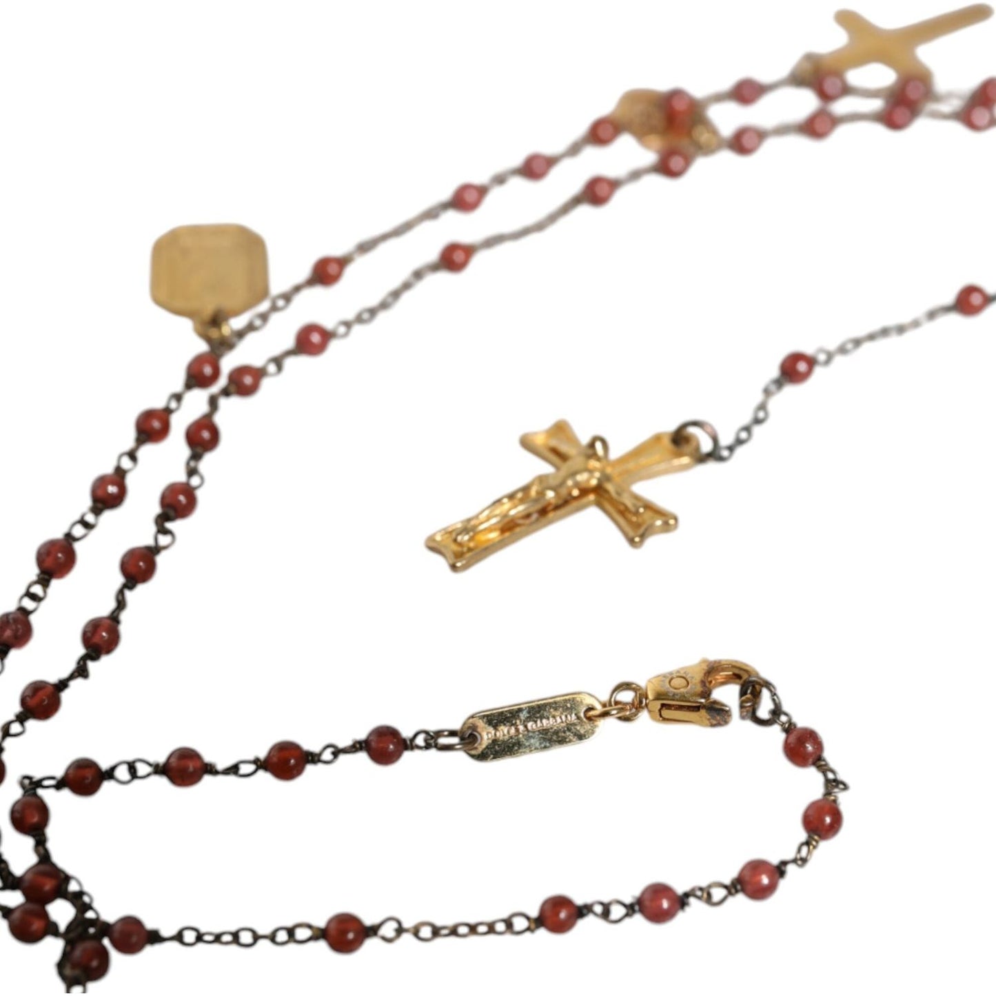 Dolce & Gabbana Gold Chain Brass Beaded Rosary Cross Pendant Necklace Dolce & Gabbana