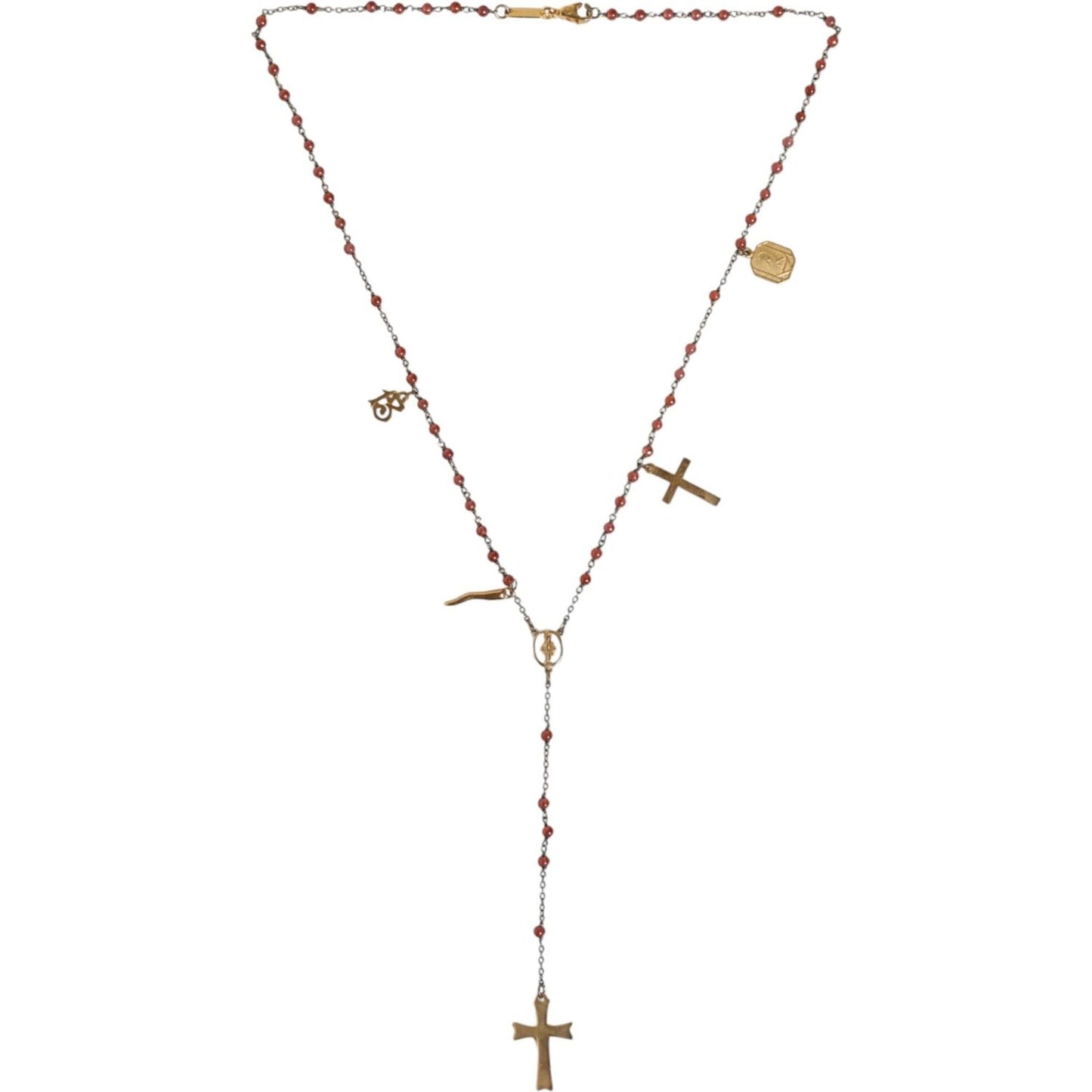 Dolce & Gabbana Gold Chain Brass Beaded Rosary Cross Pendant Necklace Dolce & Gabbana