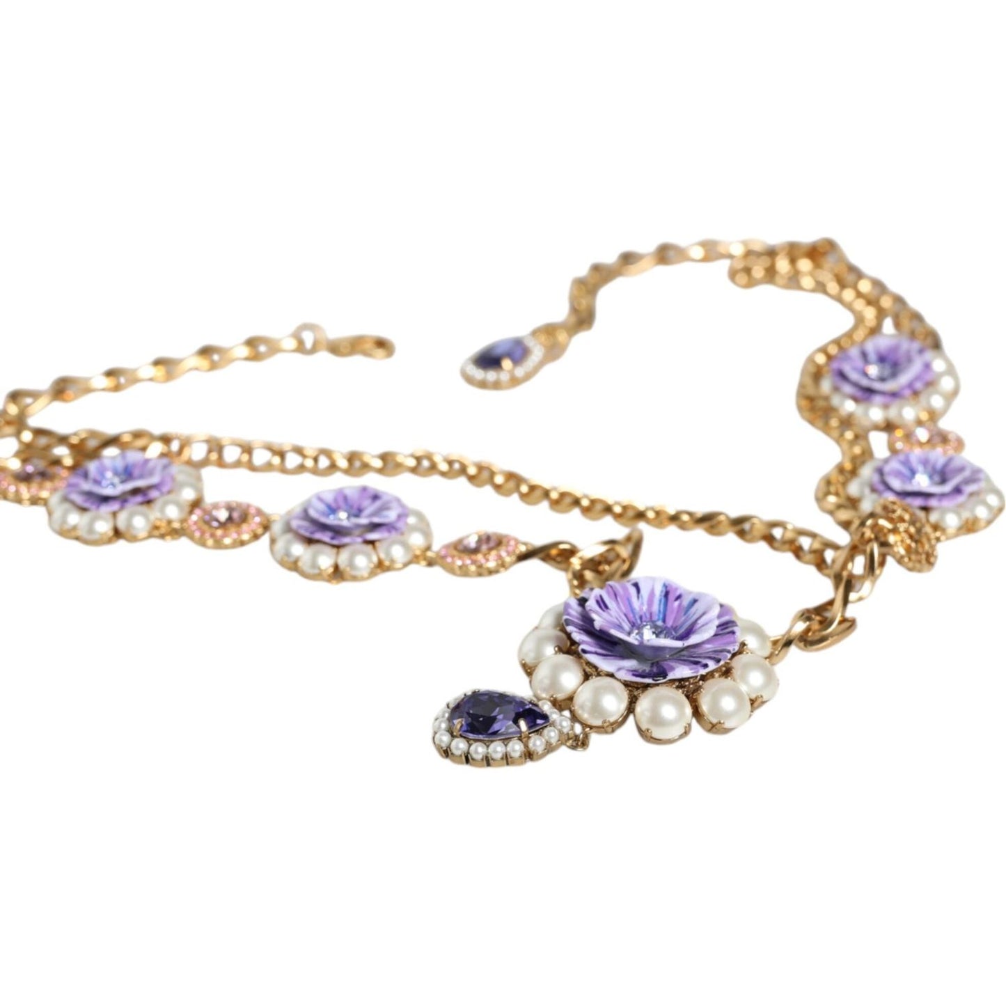 Dolce & Gabbana Gold Tone Floral Crystals Embellished Layered Necklace Dolce & Gabbana