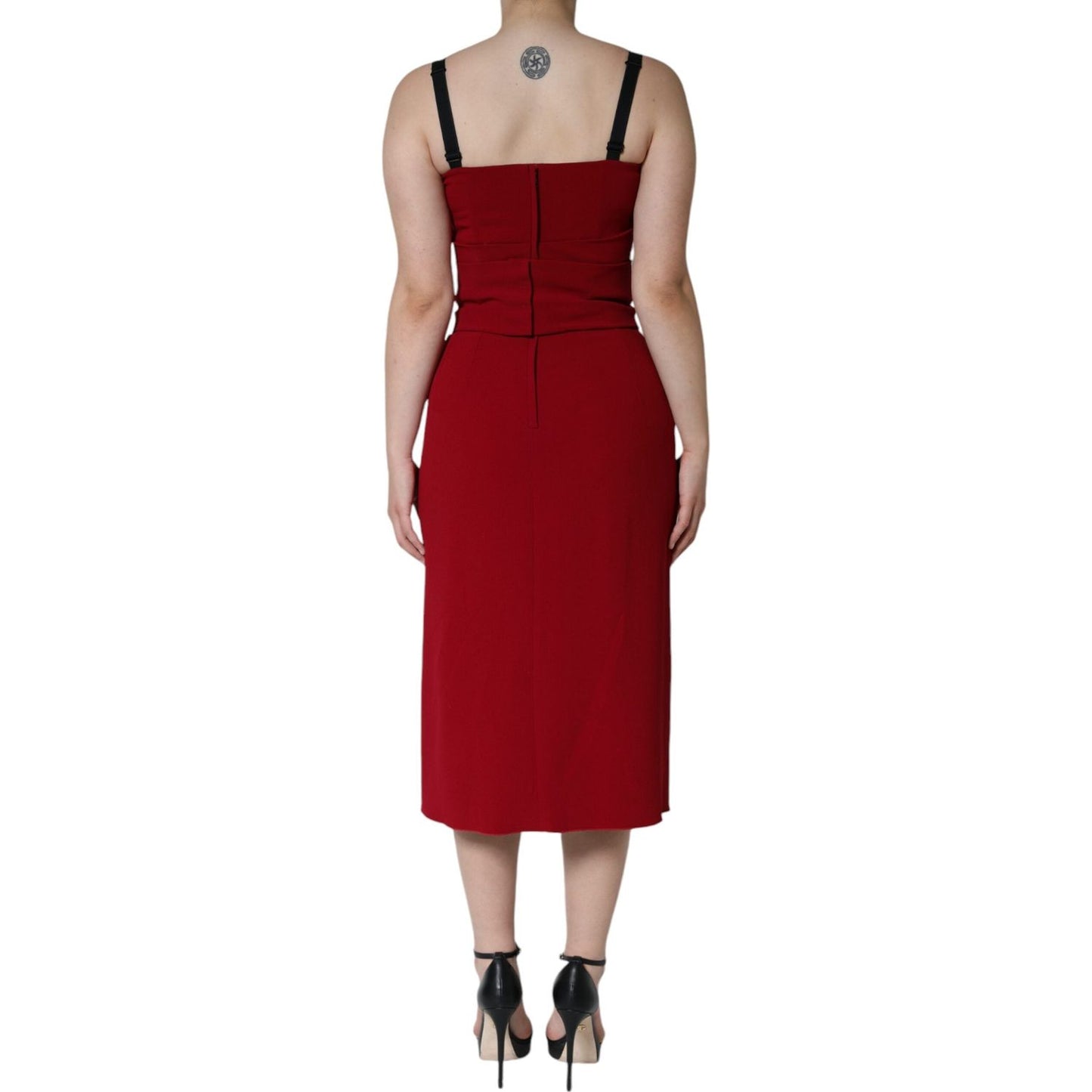 Dolce & Gabbana Red Viscose Stretch Side Slit Sheath Midi Dress Dolce & Gabbana