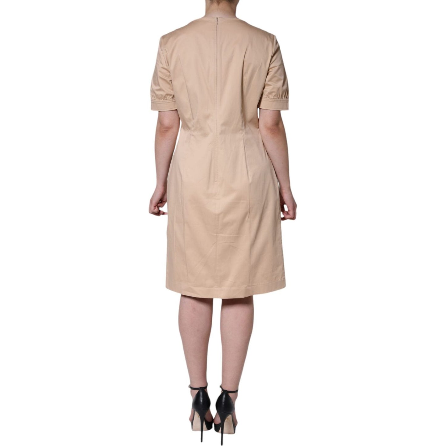 Moschino Beige Cotton Short Sleeve Knee Length Dress Moschino