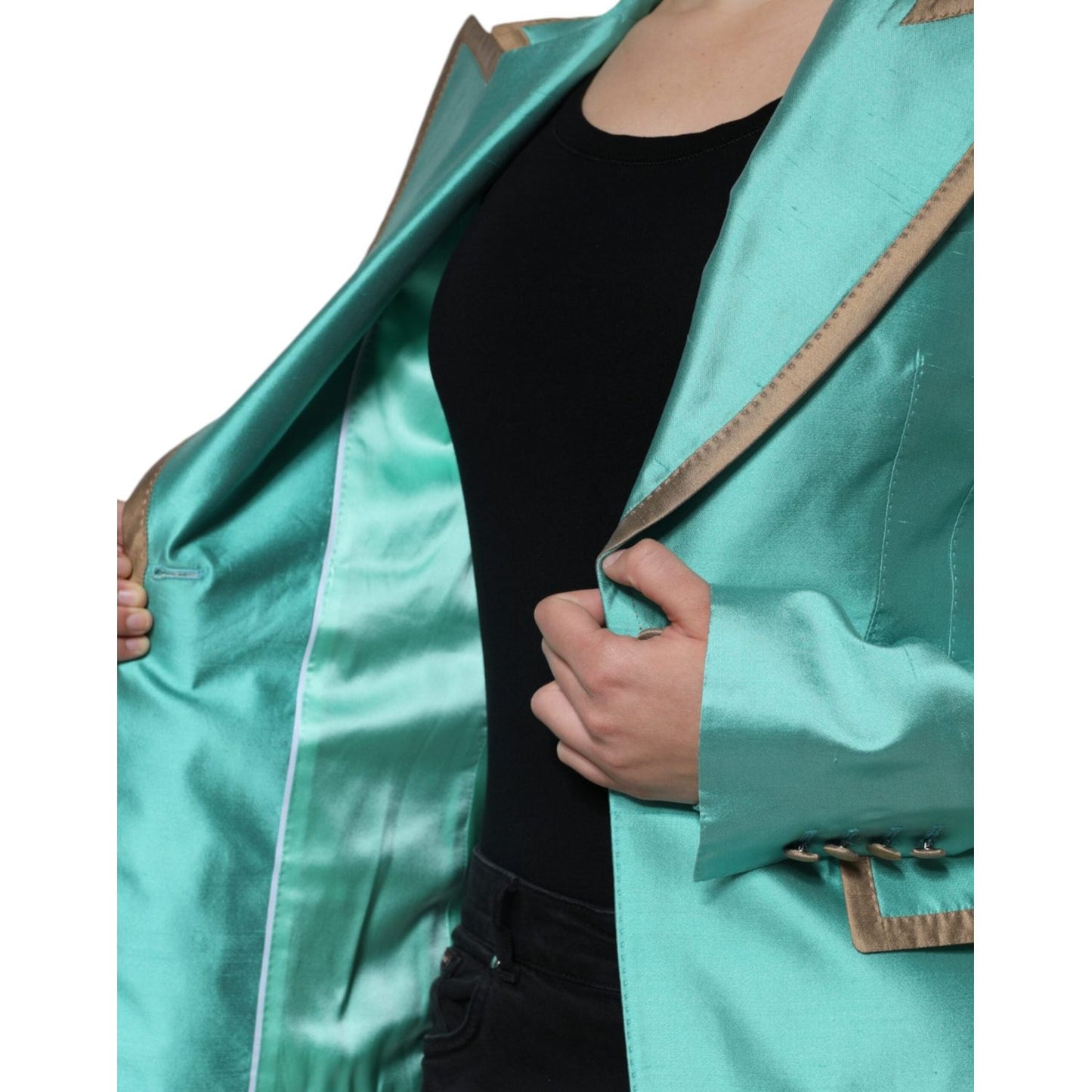 Dolce & Gabbana Metallic Green Single Breasted Blazer Jacket Dolce & Gabbana