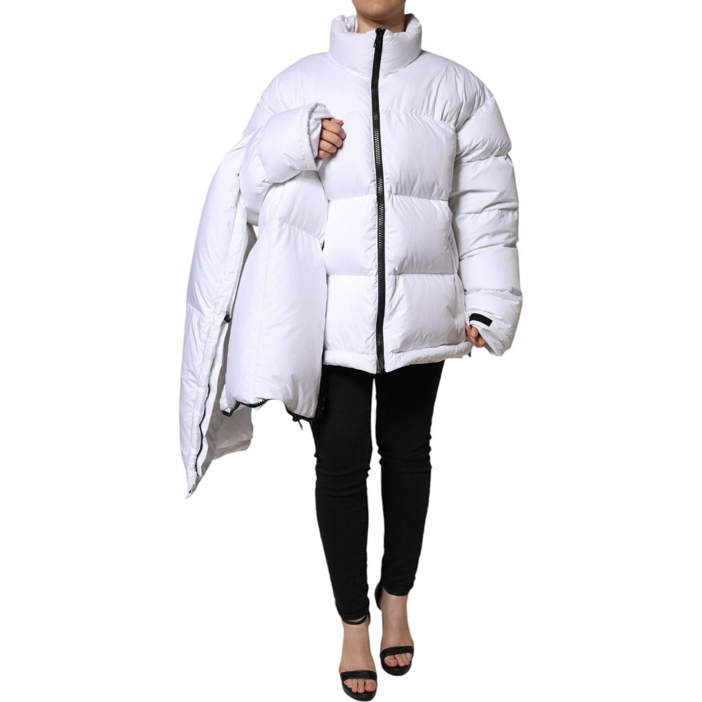 Dolce & Gabbana White Puffer Quilted Full Zip Coat Jacket Dolce & Gabbana