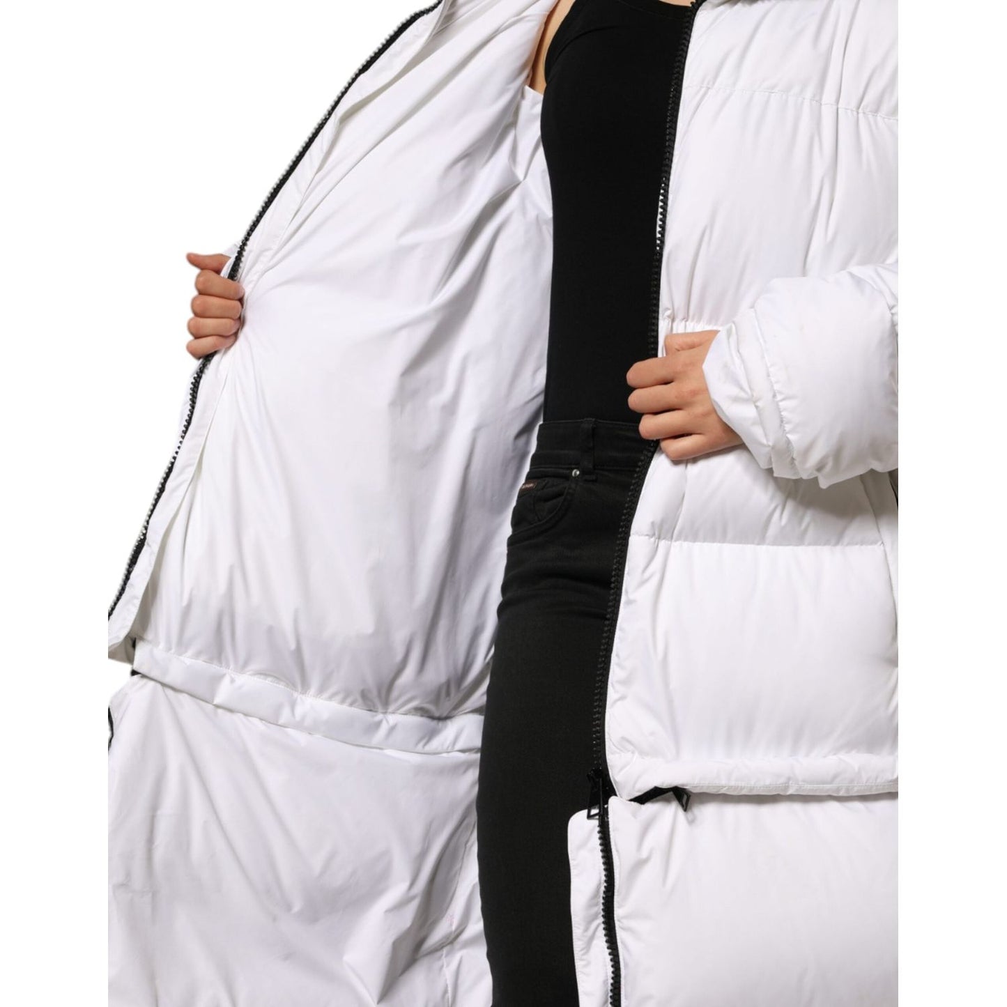 Dolce & Gabbana White Puffer Quilted Full Zip Coat Jacket Dolce & Gabbana