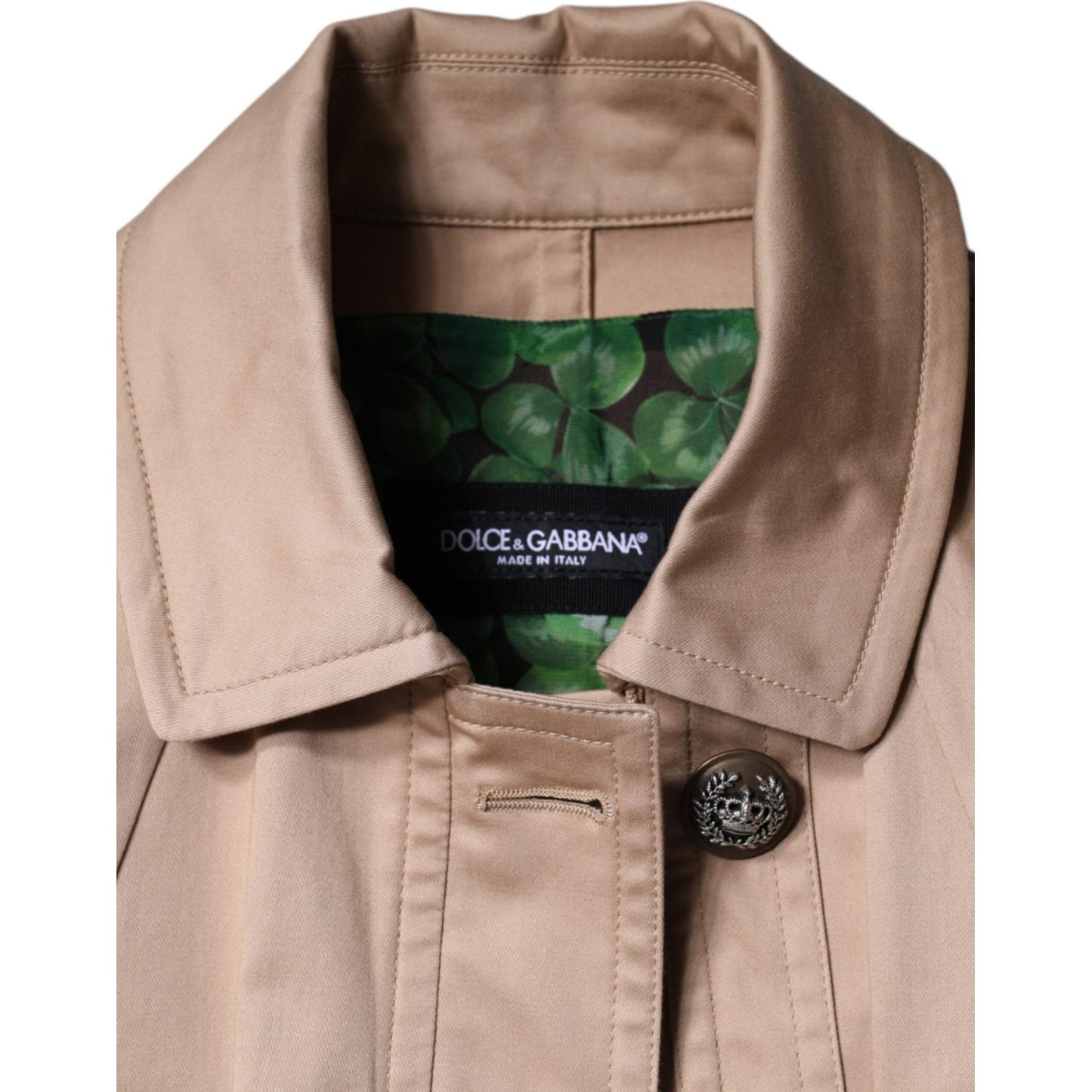 Dolce & Gabbana Beige Cotton Long Sleeve Collared Coat Jacket Dolce & Gabbana