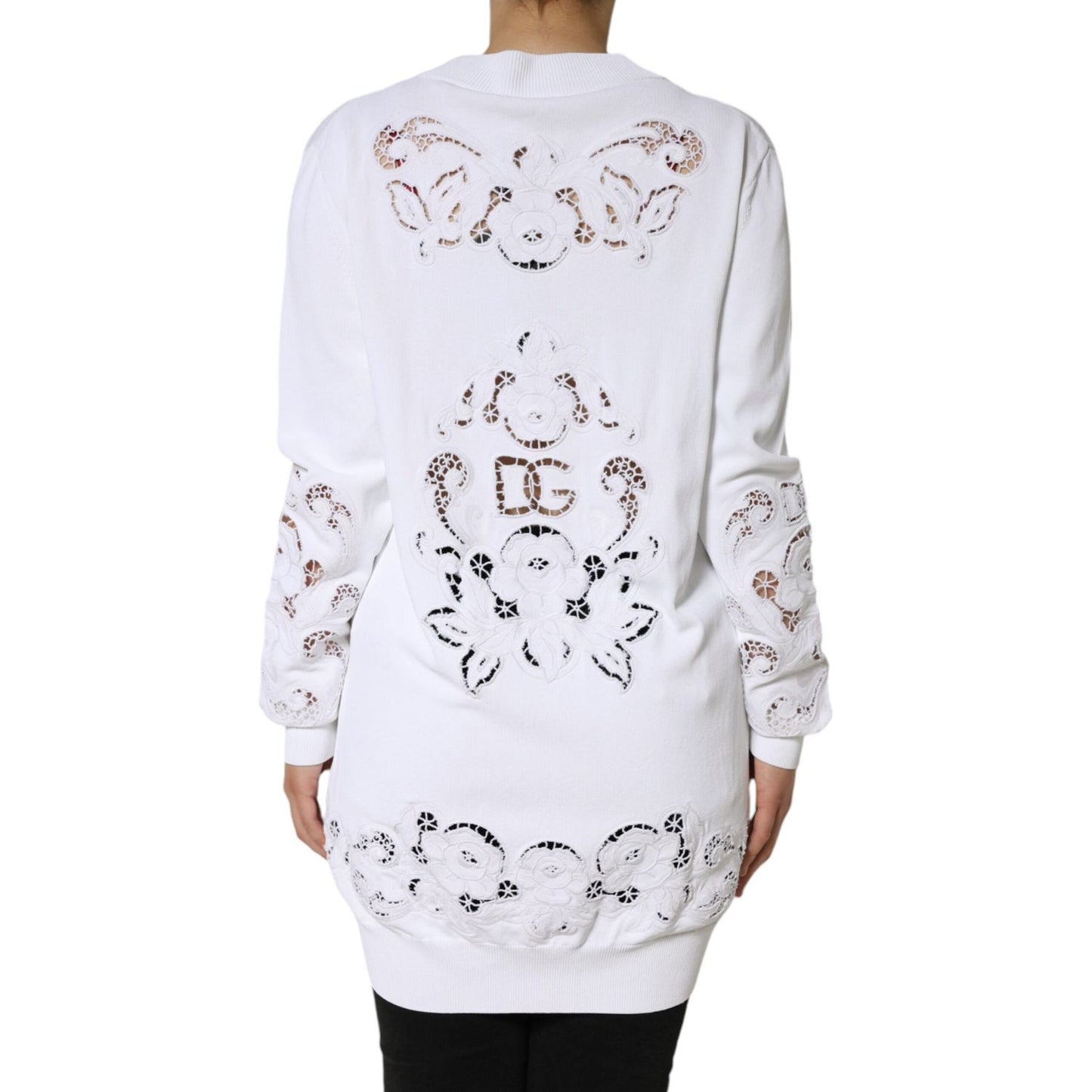 Dolce & Gabbana White Viscose Floral Cut Out Cardigan Sweater Dolce & Gabbana