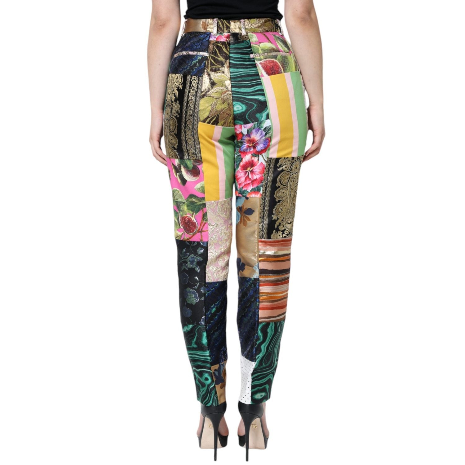 Dolce & Gabbana Multicolor Patchwork Jacquard High Waist Pants