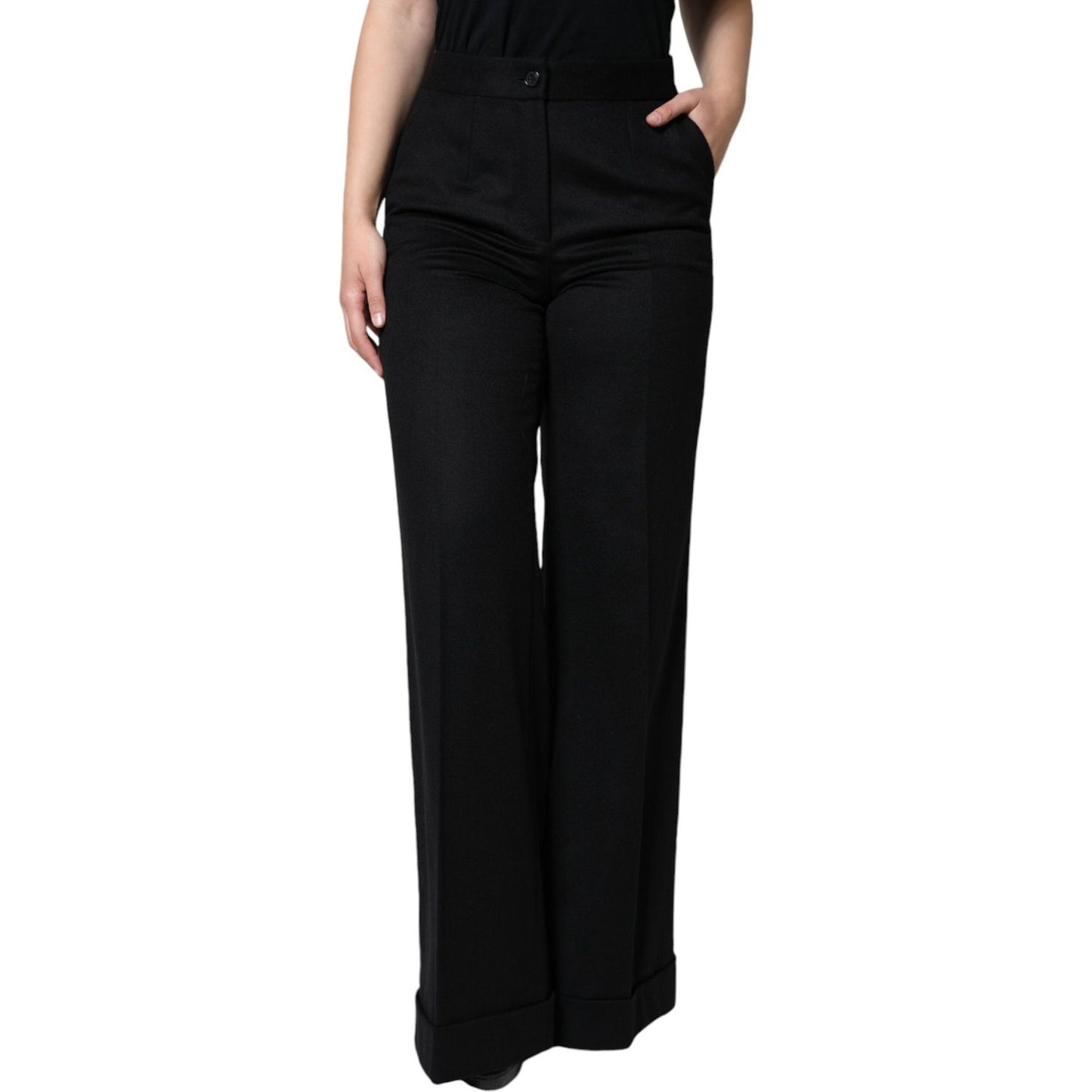 Dolce & Gabbana Black Cashmere Mid Waist Women Boot Cut Pants Dolce & Gabbana