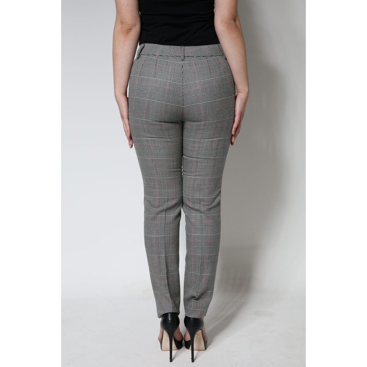 Dolce & Gabbana Gray Plaid Wool Mid Waist Women Tapered Pants Dolce & Gabbana