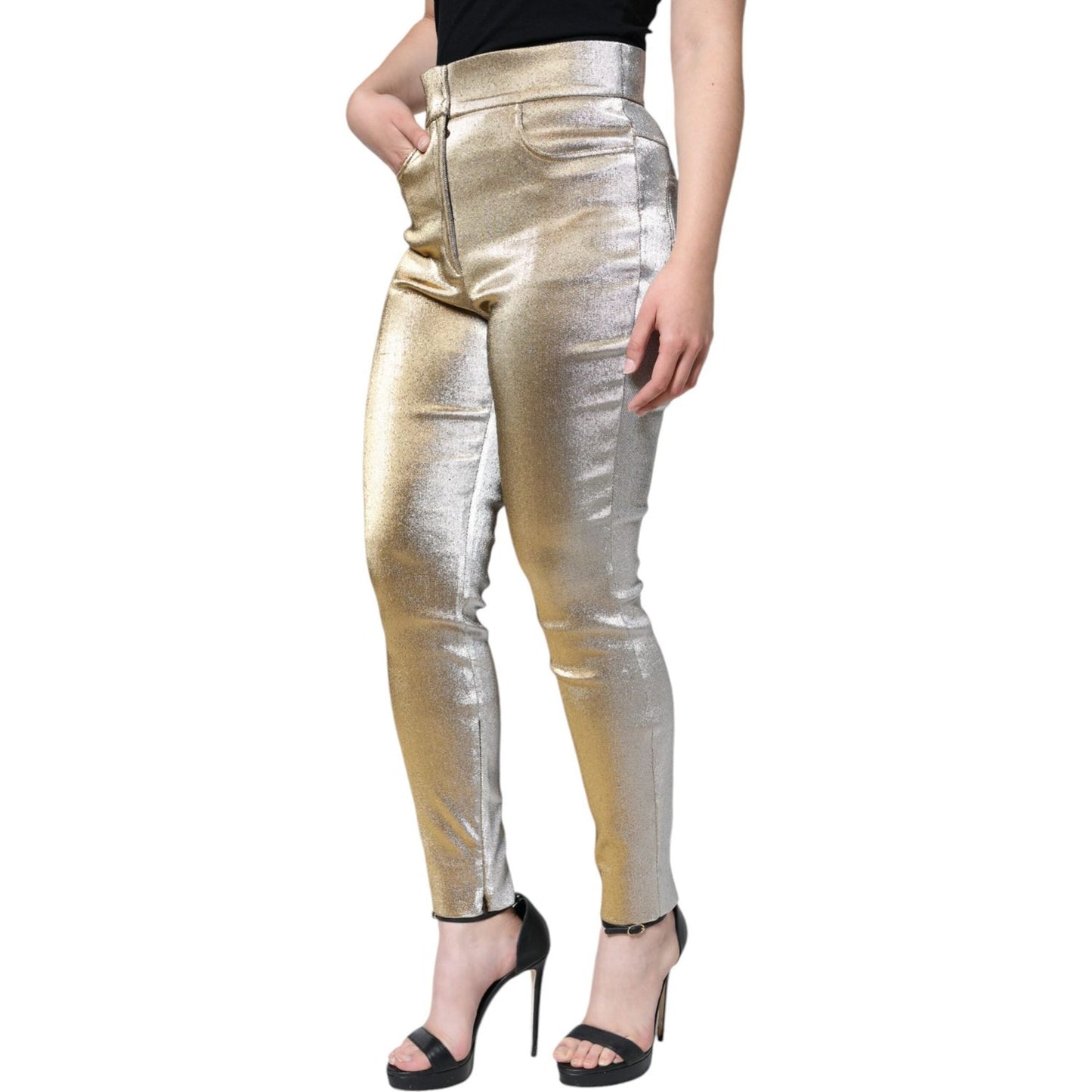 Dolce & Gabbana Metallic Gold High Waist Skinny Pants Dolce & Gabbana