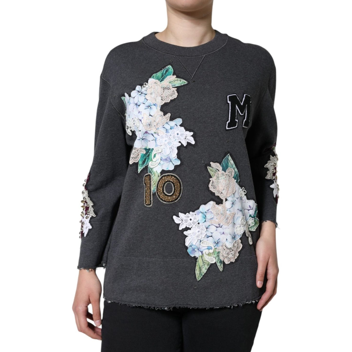 Dolce & Gabbana Gray Hydrangea CollegeStudded Floral Sweater Dolce & Gabbana