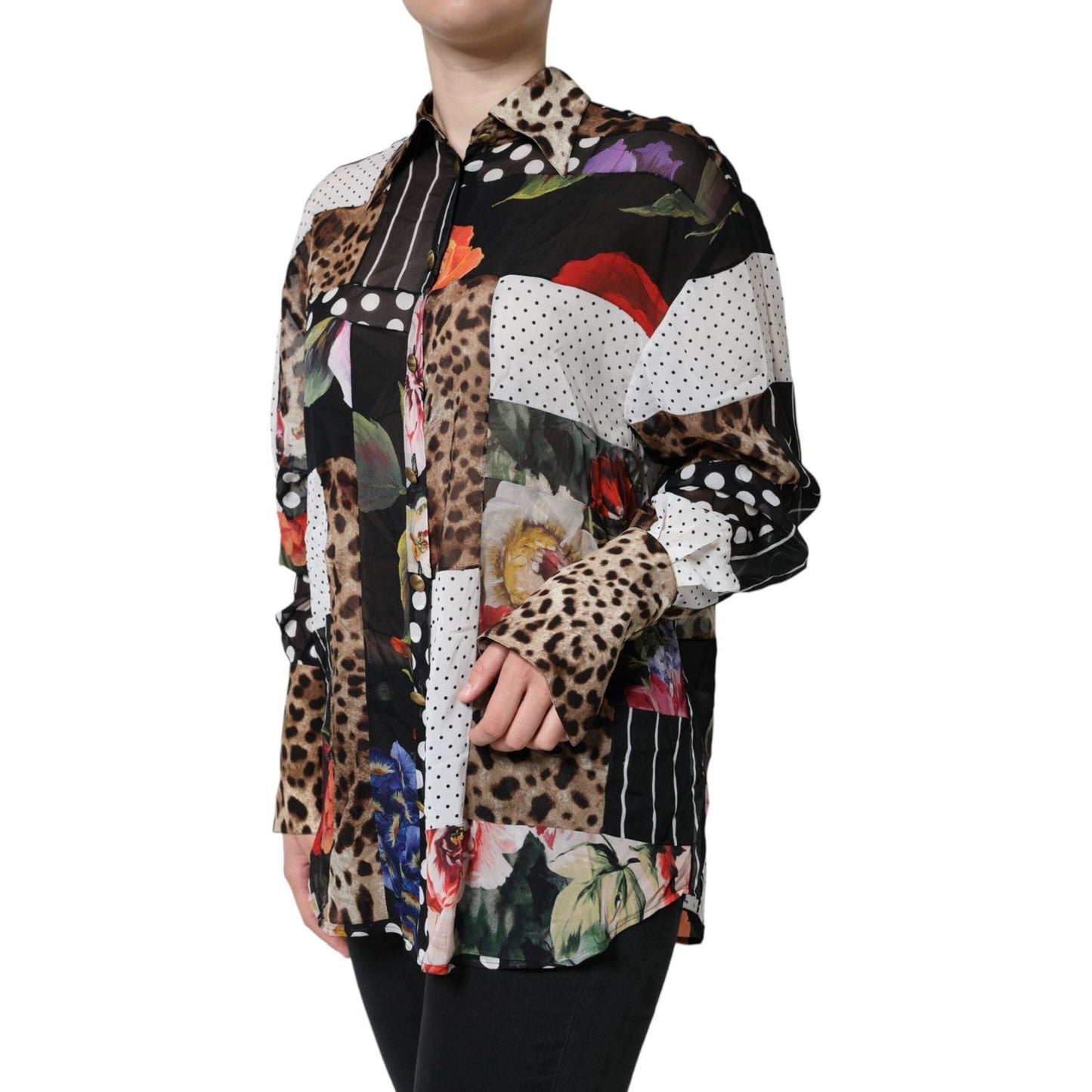 Dolce & Gabbana Multicolor Patchwork Silk Collared Blouse Top Dolce & Gabbana