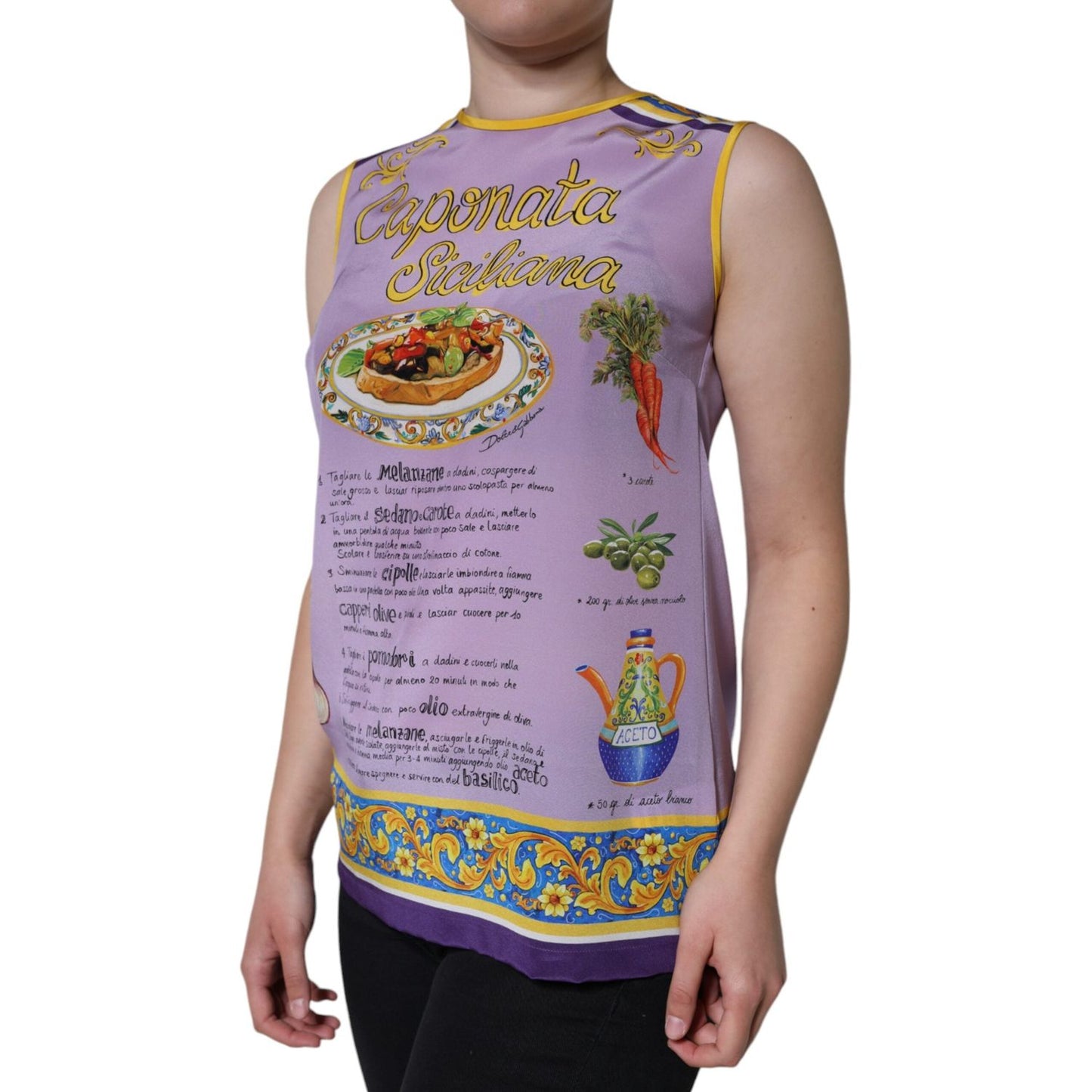 Dolce & Gabbana Purple Silk Caponata Siciliana Print Tank Top Dolce & Gabbana