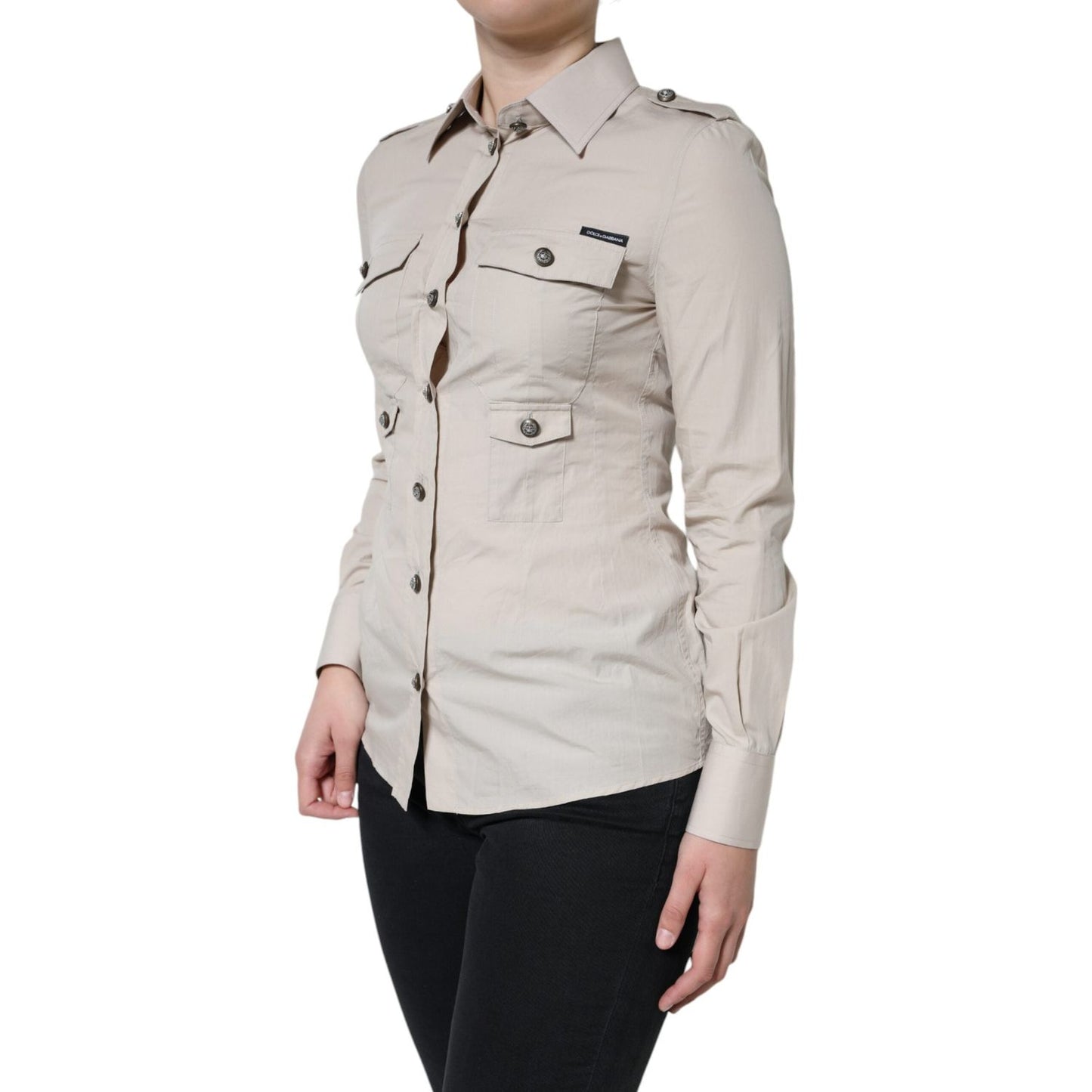 Dolce & Gabbana Beige Cotton Collared Button Down Shirt Top Dolce & Gabbana