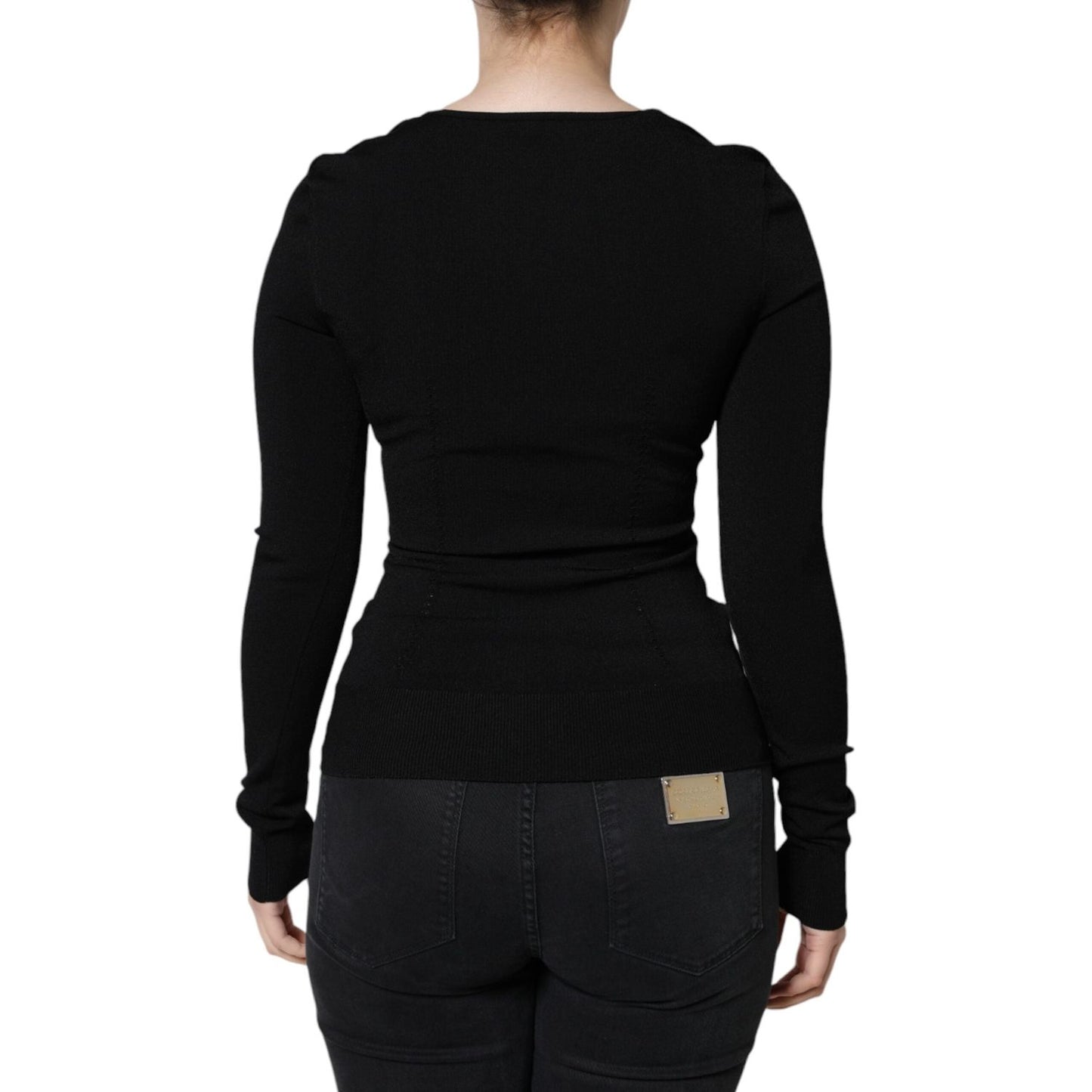 Dolce & Gabbana Black Long Sleeves Blouse Square Neck Top Dolce & Gabbana