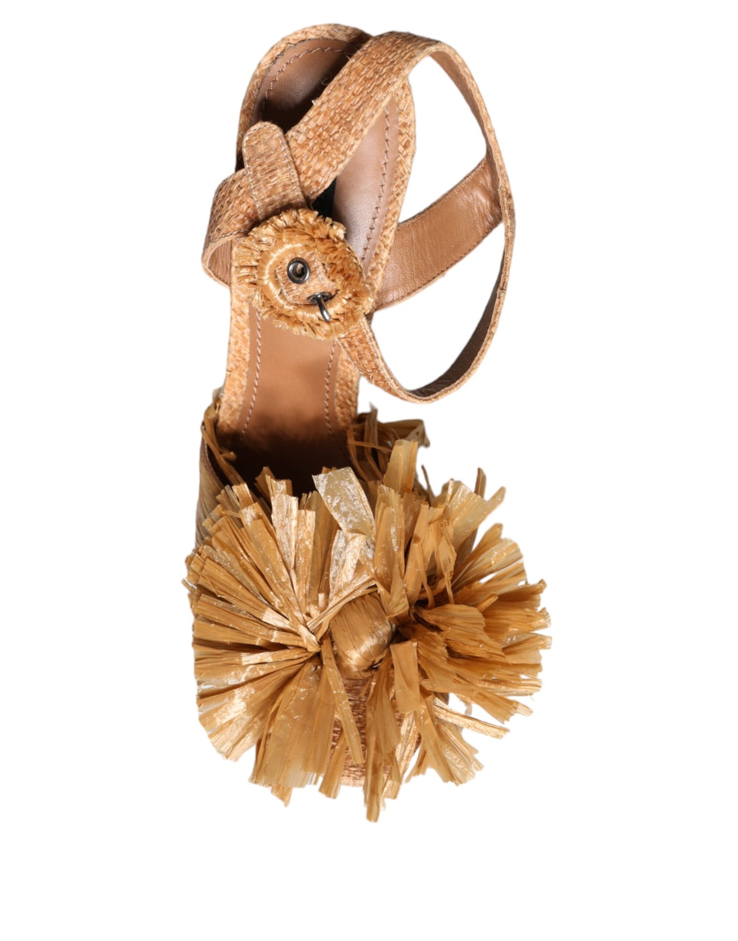 Dolce & Gabbana Brown Raffia Ankle Strap Crystal Sandals Shoes Dolce & Gabbana