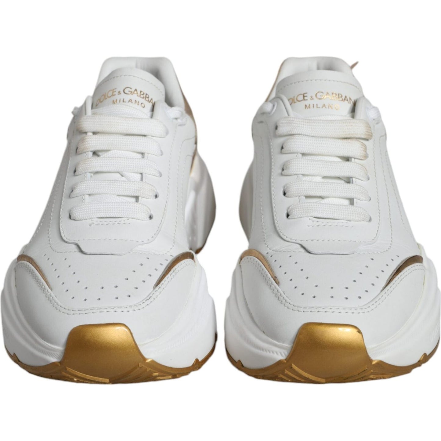 Dolce & Gabbana White Gold DAYMASTER Leather Sneakers Shoes Dolce & Gabbana