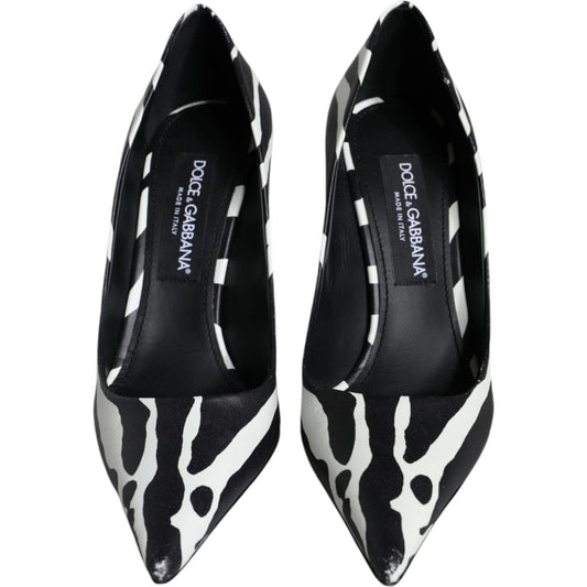 Dolce & Gabbana White Black Zebra Leather Heels Pumps Shoes Dolce & Gabbana