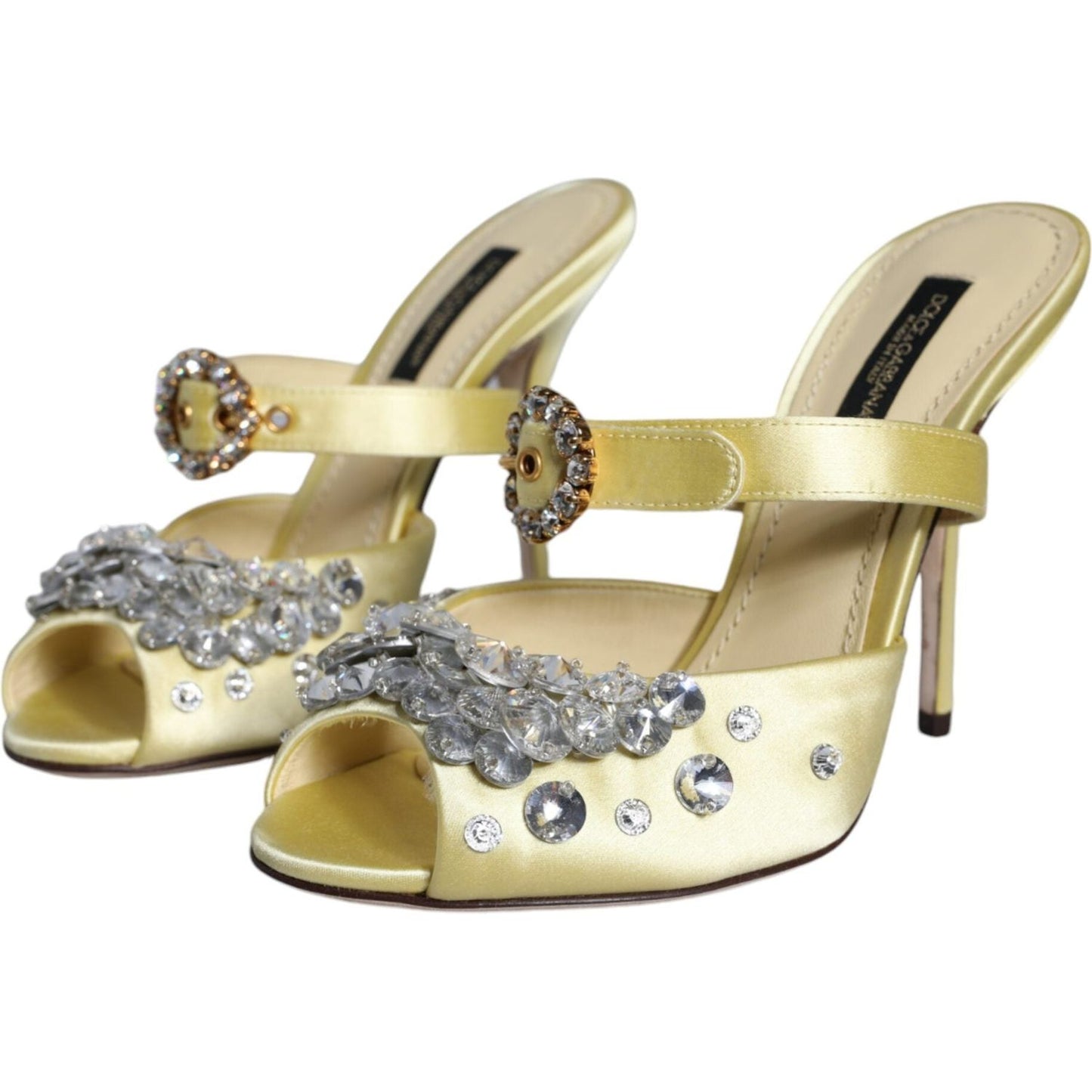 Dolce & Gabbana Yellow Mary Janes Satin Crystal Sandals Shoes Dolce & Gabbana