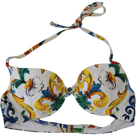 Dolce & Gabbana White Majolica Beachwear Swimwear Bikini Top Dolce & Gabbana