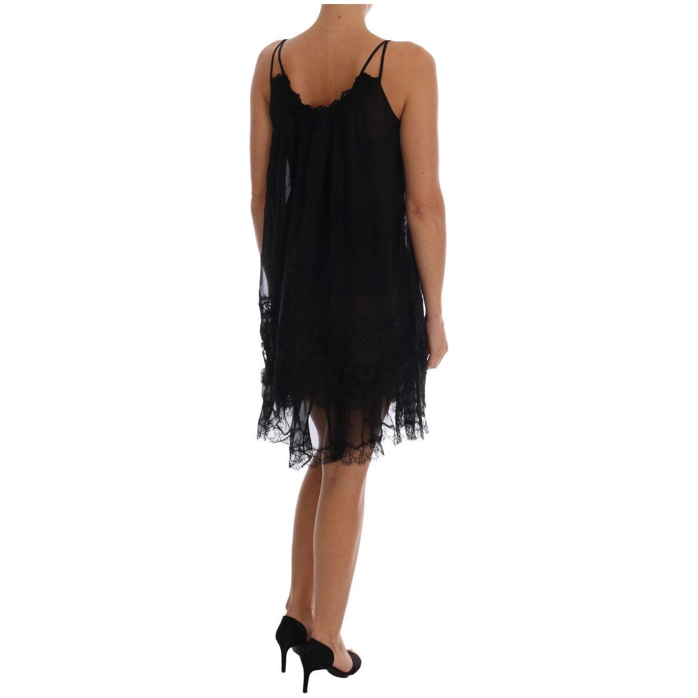 Dolce & Gabbana Elegant Black Silk Lace Chemise Dress Dolce & Gabbana