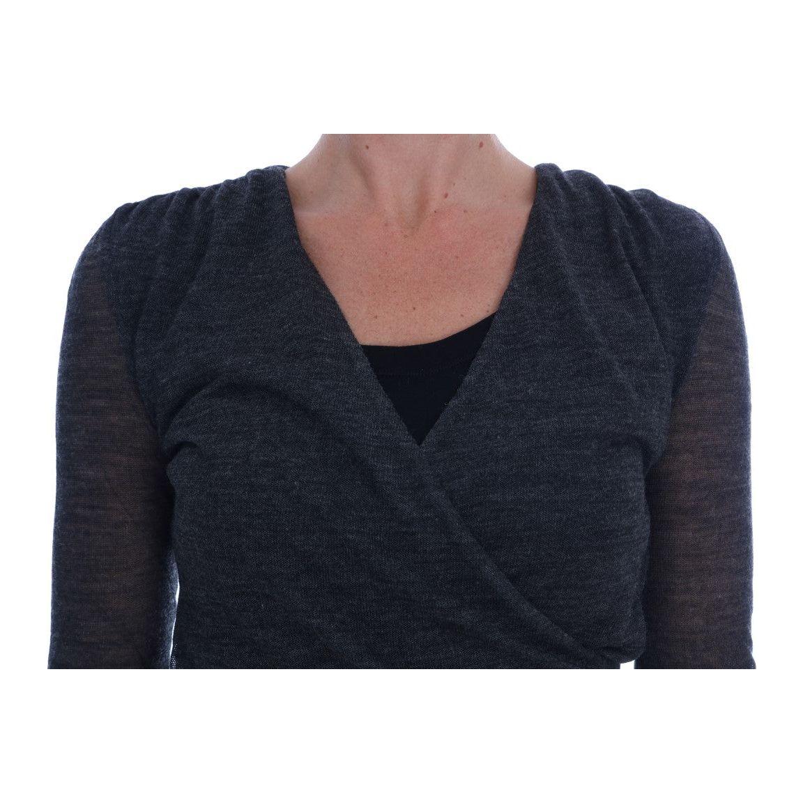 Ermanno Scervino Gray Wool Lace Top Long Sleeved T-shirt