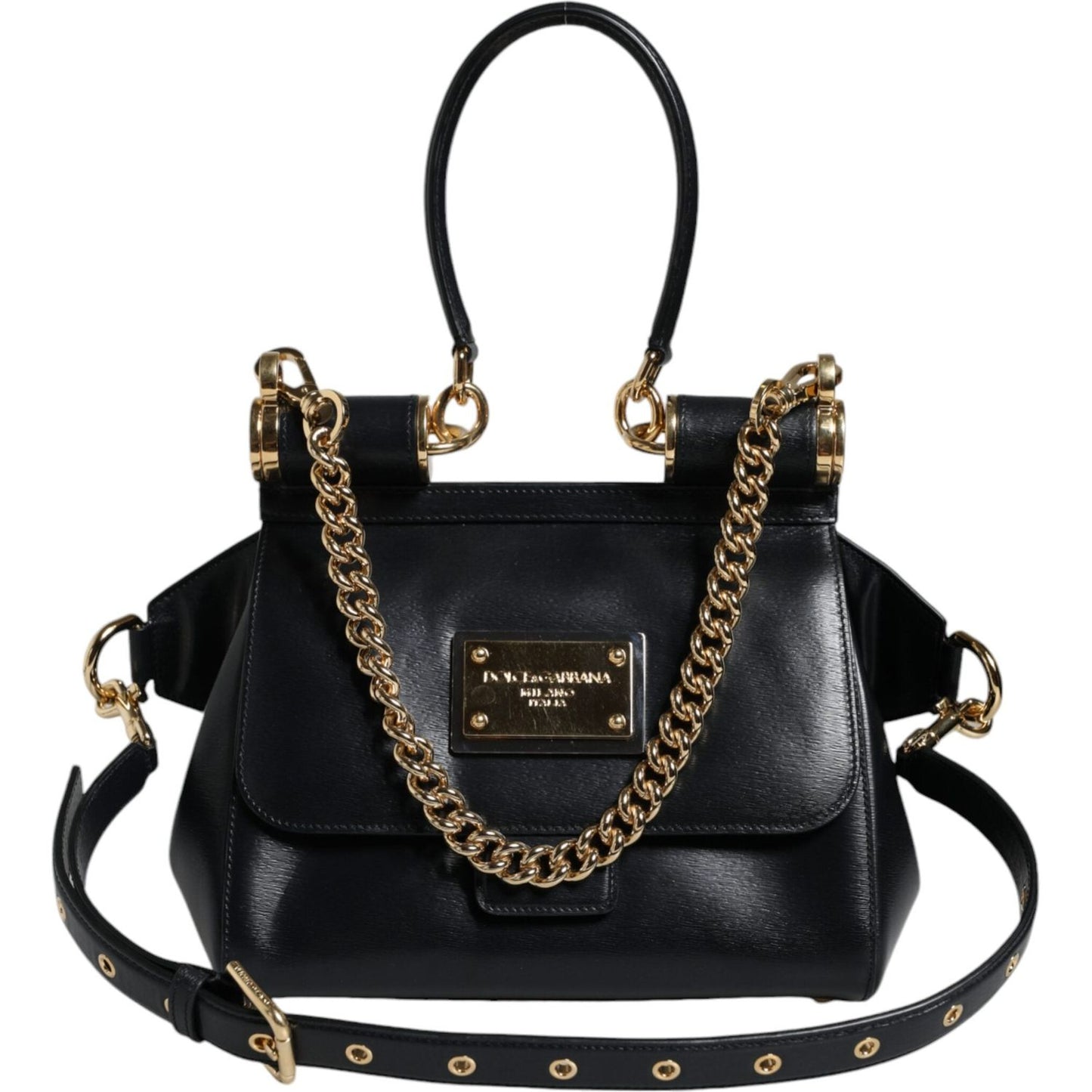 Dolce & Gabbana Black Calfskin Leather SICILY Chain Strap Crossbody Bag Dolce & Gabbana