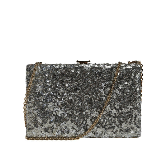 Dolce & Gabbana Silver Sequined Clutch Evening Crossbody Bag