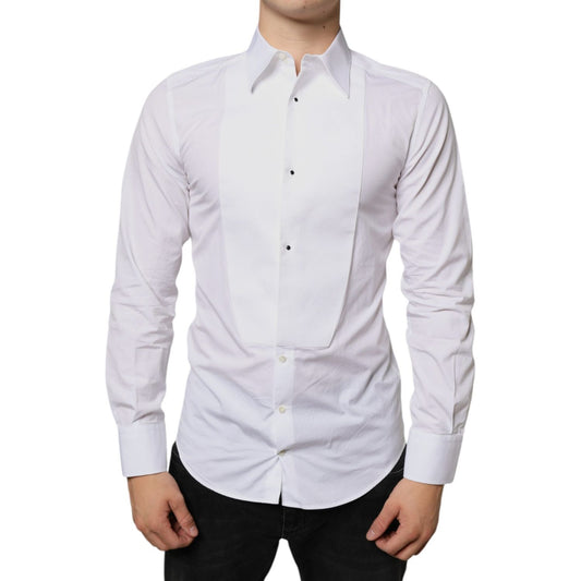 Dolce & Gabbana White Bib Cotton Poplin Formal Dress Shirt Dolce & Gabbana