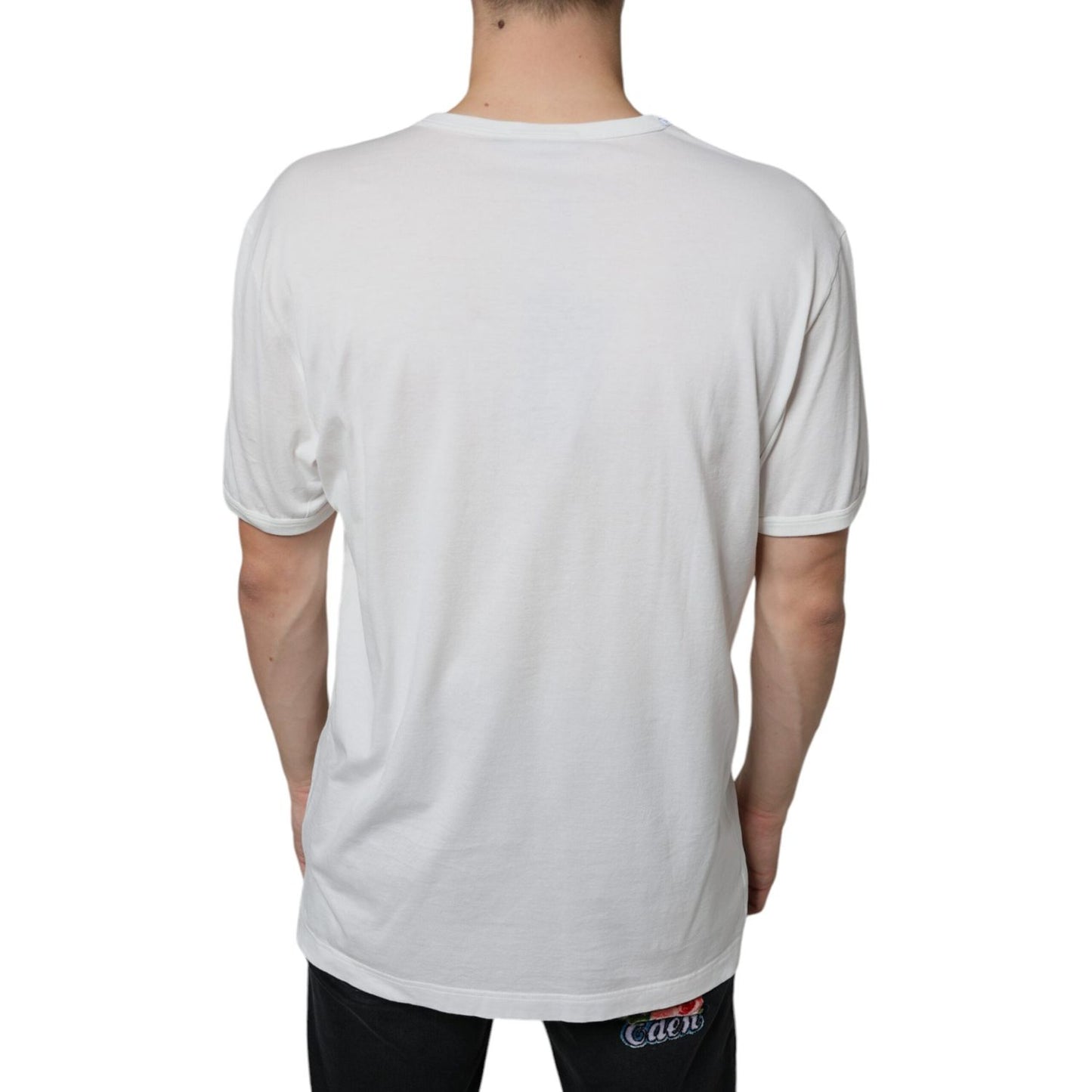 Dolce & Gabbana White Logo Embossed Cotton Crewneck T-shirt Dolce & Gabbana