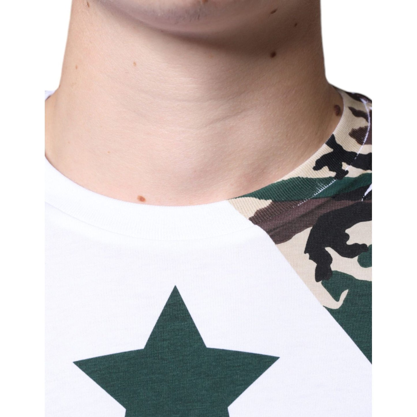 Dolce & Gabbana White Camouflage Stars Crew Neck T-shirt Dolce & Gabbana