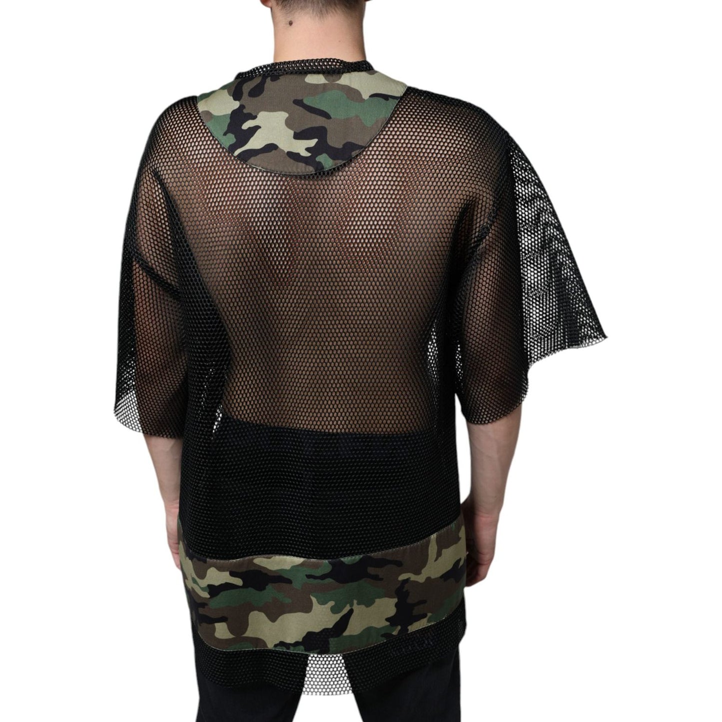 Dolce & Gabbana Black Mesh Camouflage Short Sleeves T-shirt Dolce & Gabbana