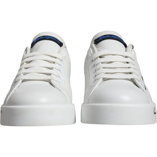 Dolce & Gabbana White Blue Leather Logo Low Top Sneakers Shoes Dolce & Gabbana