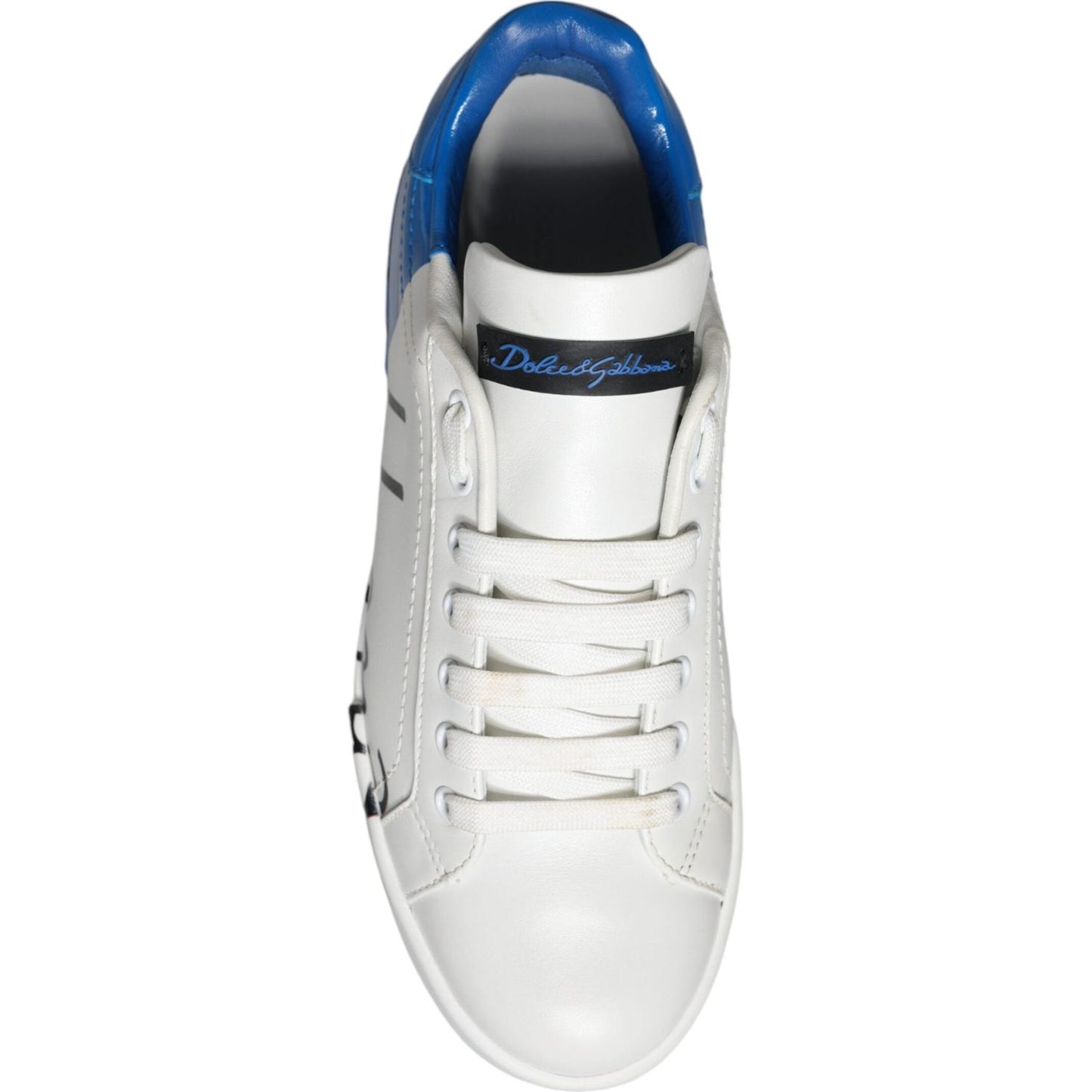 Dolce & Gabbana White Blue Leather Logo Low Top Sneakers Shoes Dolce & Gabbana