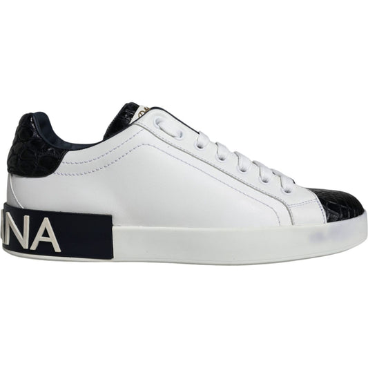 Dolce & Gabbana Black Leather Logo Portofino Sneaker Shoes Dolce & Gabbana