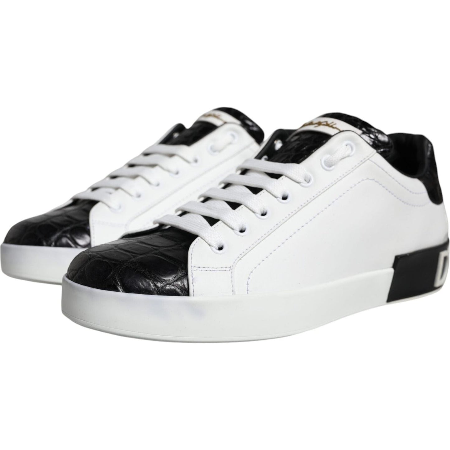 Dolce & Gabbana Black Leather Logo Portofino Sneaker Shoes Dolce & Gabbana