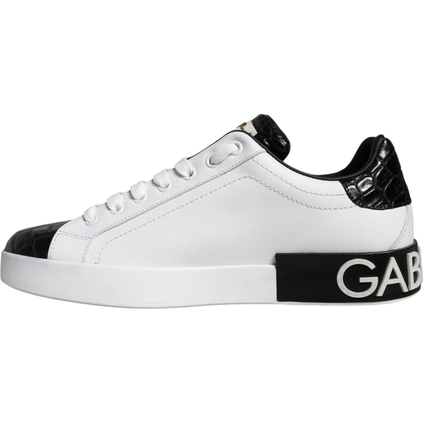 Dolce & Gabbana Black Leather Logo Portofino Sneaker Shoes Dolce & Gabbana