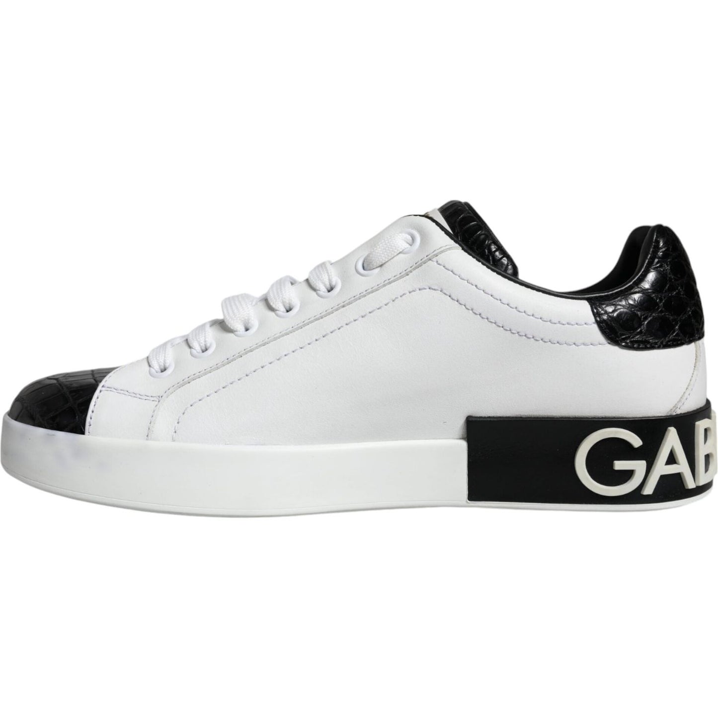 Dolce & Gabbana Black Leather Logo Portofino Sneaker Shoes Dolce & Gabbana