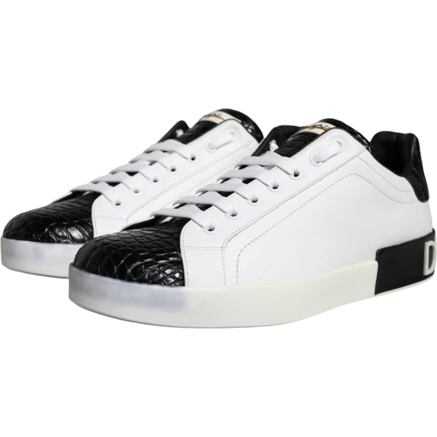 Dolce & Gabbana Black Leather Logo Portofino Sneaker Shoes Dolce & Gabbana