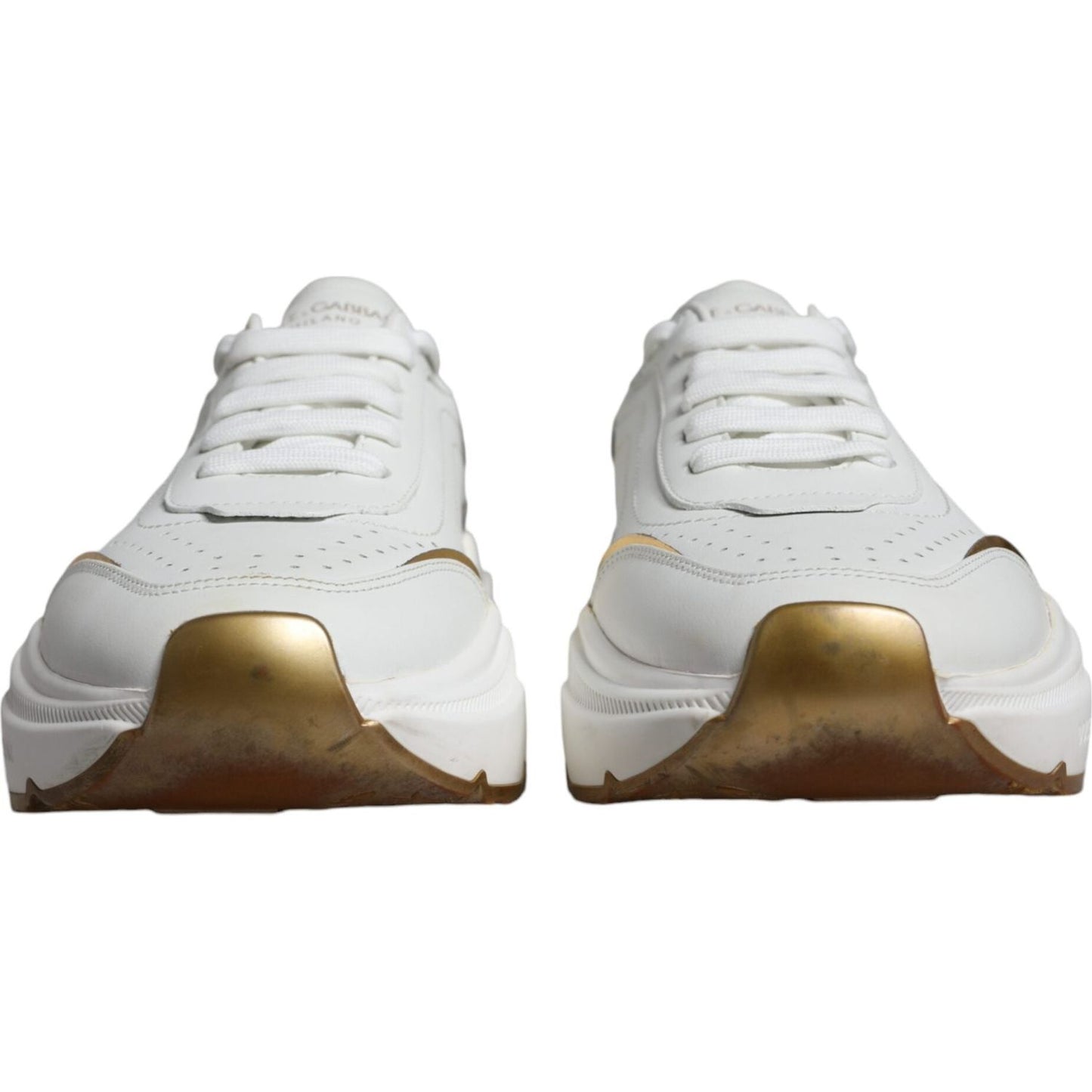 Dolce & Gabbana White Gold DAYMASTER Leather Sneakers Shoes Dolce & Gabbana