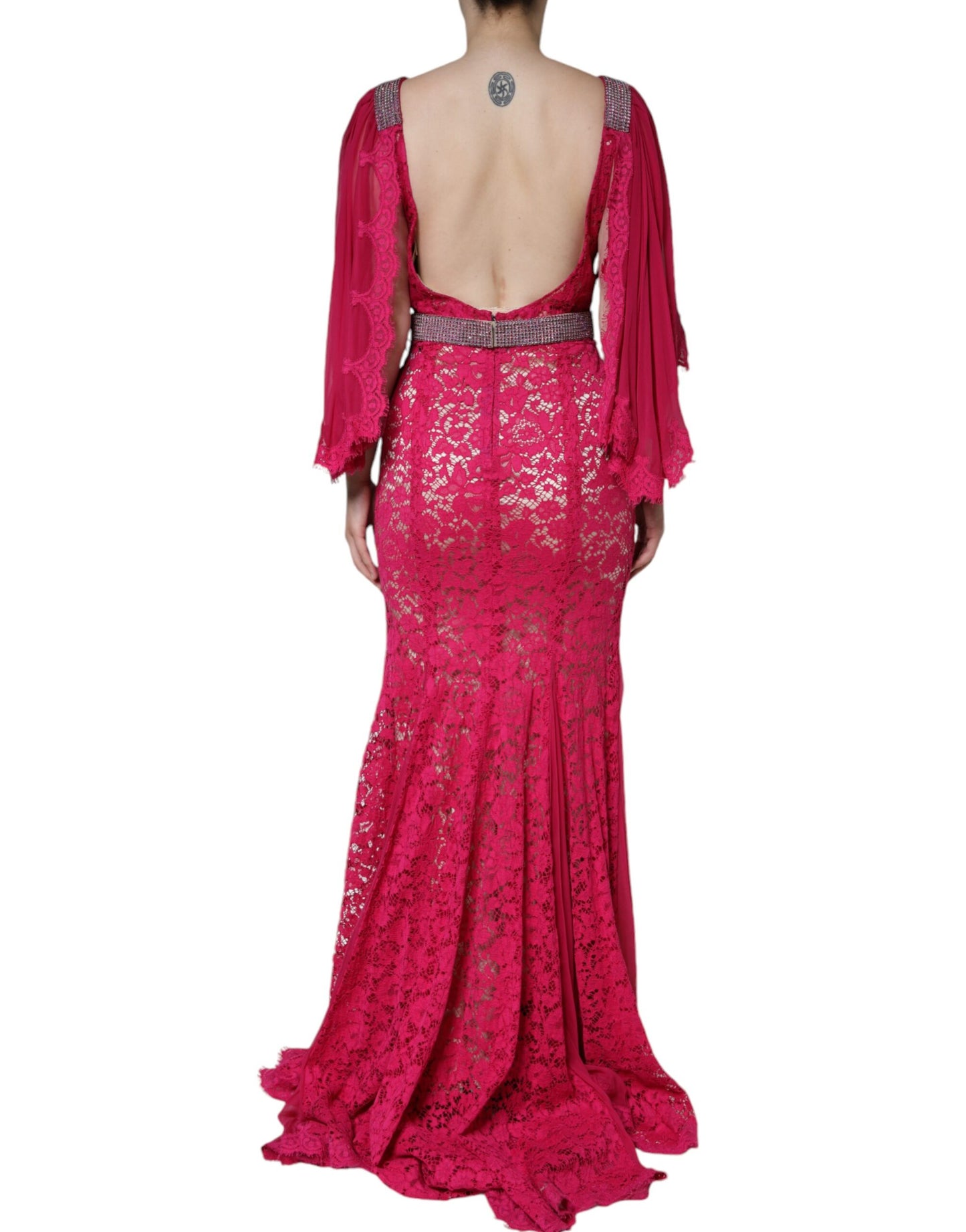 Dolce & Gabbana Pink Lace Crystal Sheath Long Gown Dress Dolce & Gabbana