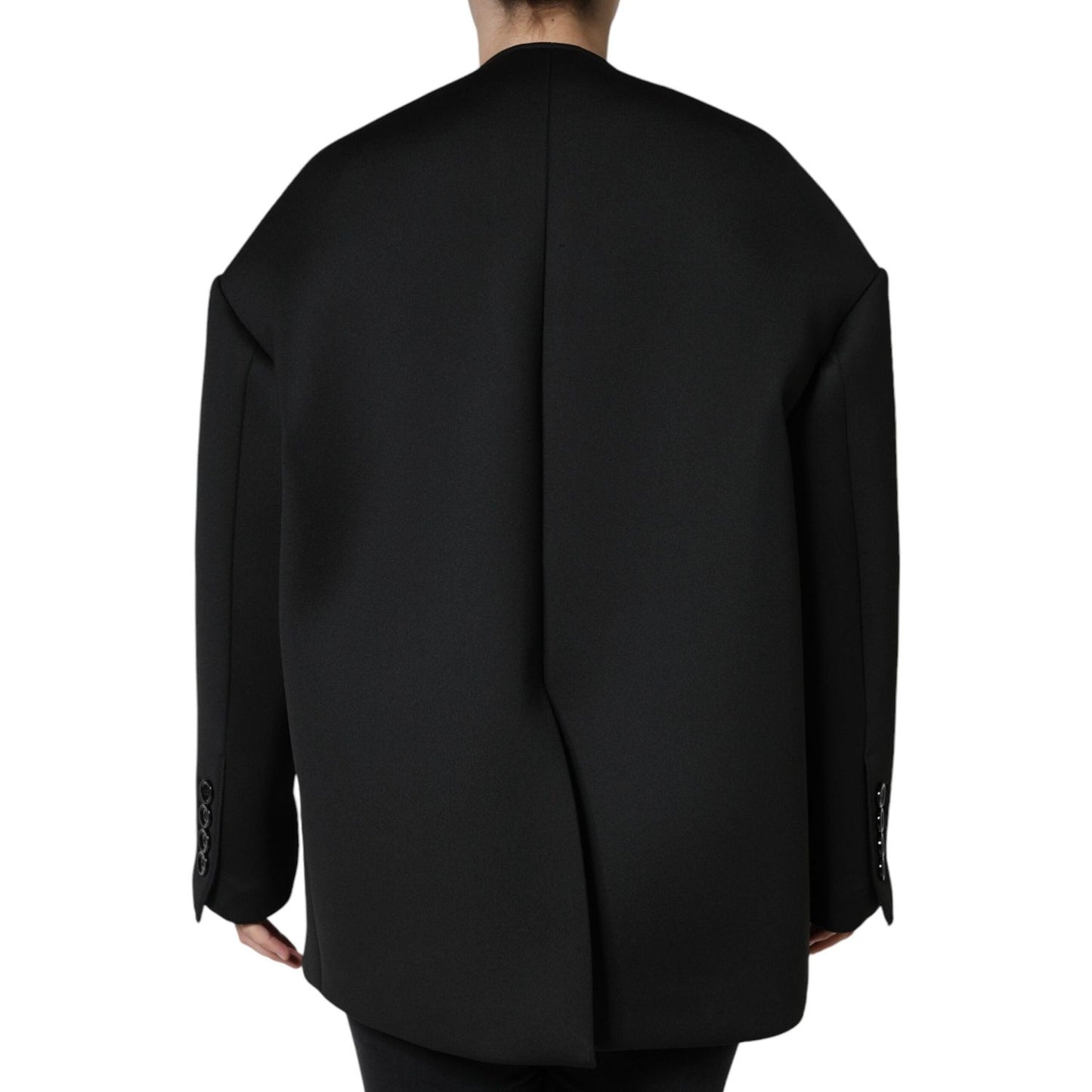 Dolce & Gabbana Black Polyester Double Breasted Coat Jacket Dolce & Gabbana