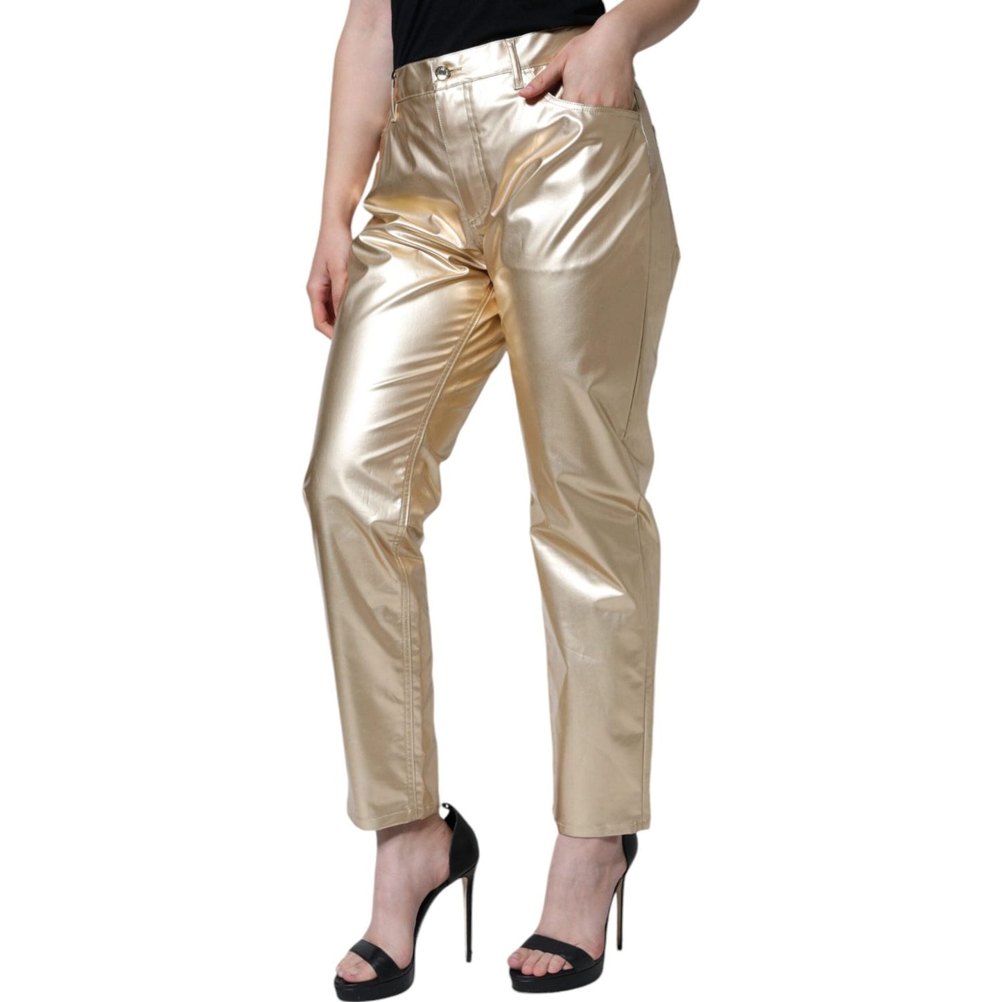 Dolce & Gabbana Metallic Gold Polyester Tapered Pants Dolce & Gabbana