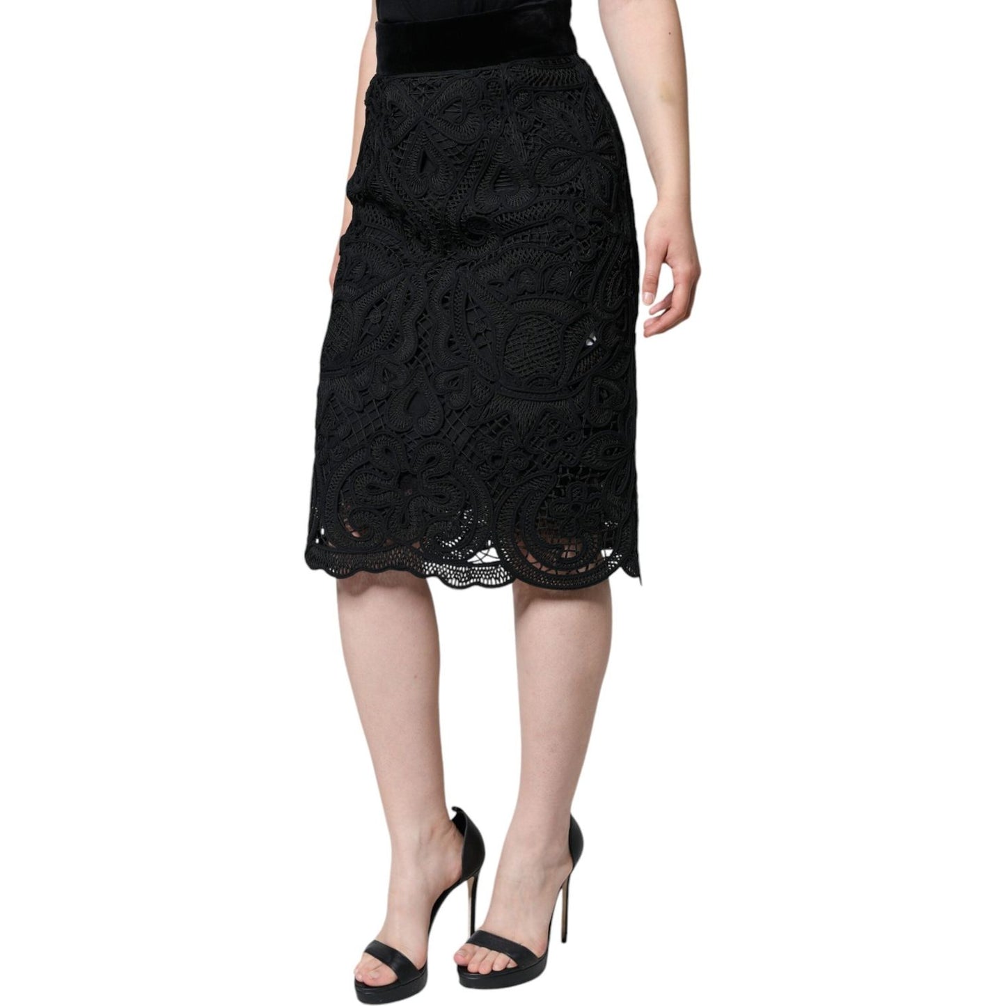 Dolce & Gabbana Black Floral Lace High Waist Pencil Cut Skirt Dolce & Gabbana