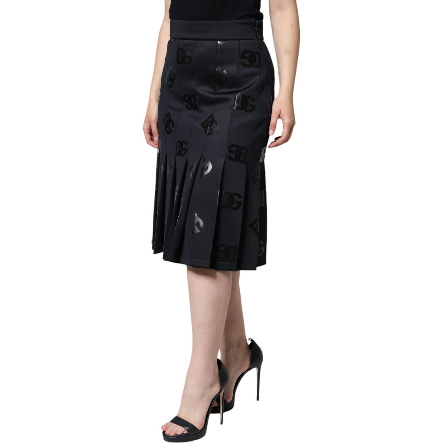 Dolce & Gabbana Black DG Monogram Pleated Midi Skirt Dolce & Gabbana