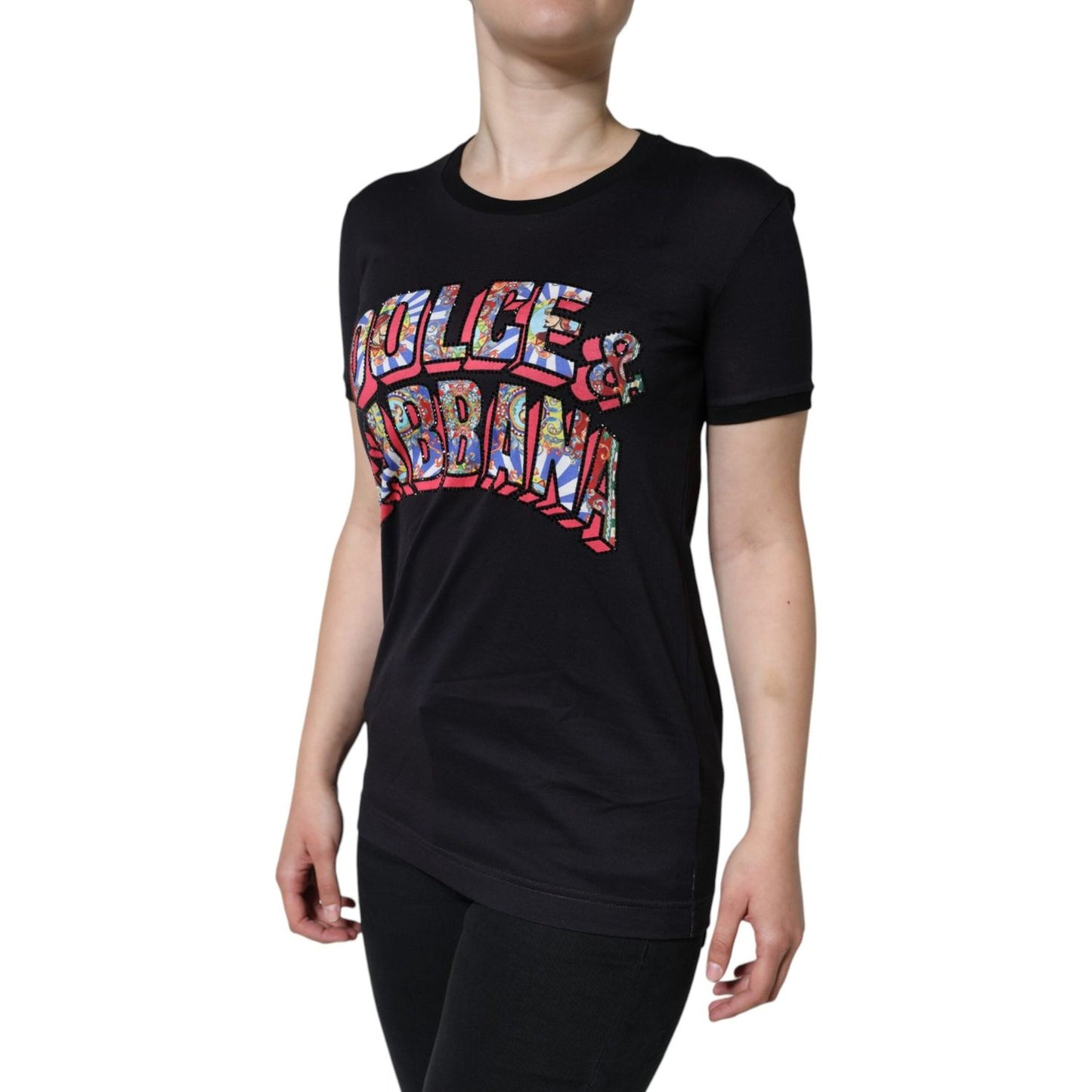 Dolce & Gabbana Black Cotton Logo Print Round Neck T-shirt Dolce & Gabbana