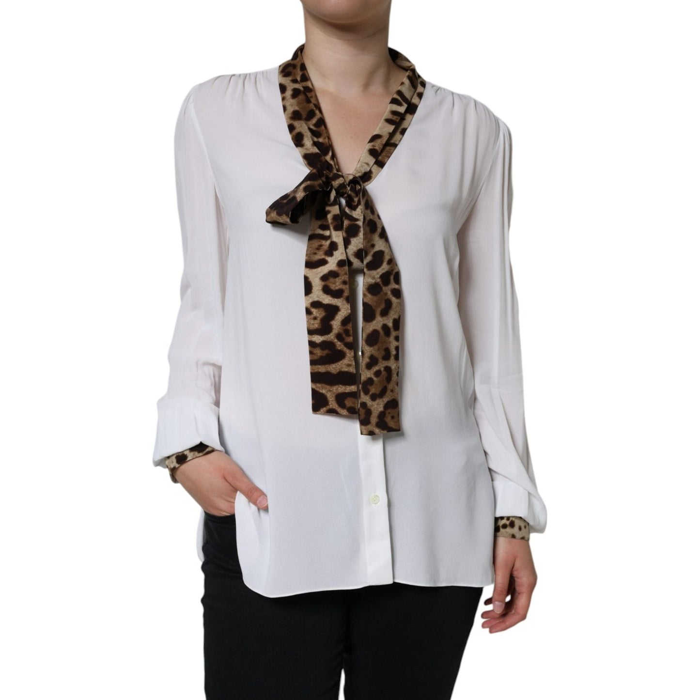 Dolce & Gabbana White Ascot Collar Long Sleeve Top Blouse Dolce & Gabbana