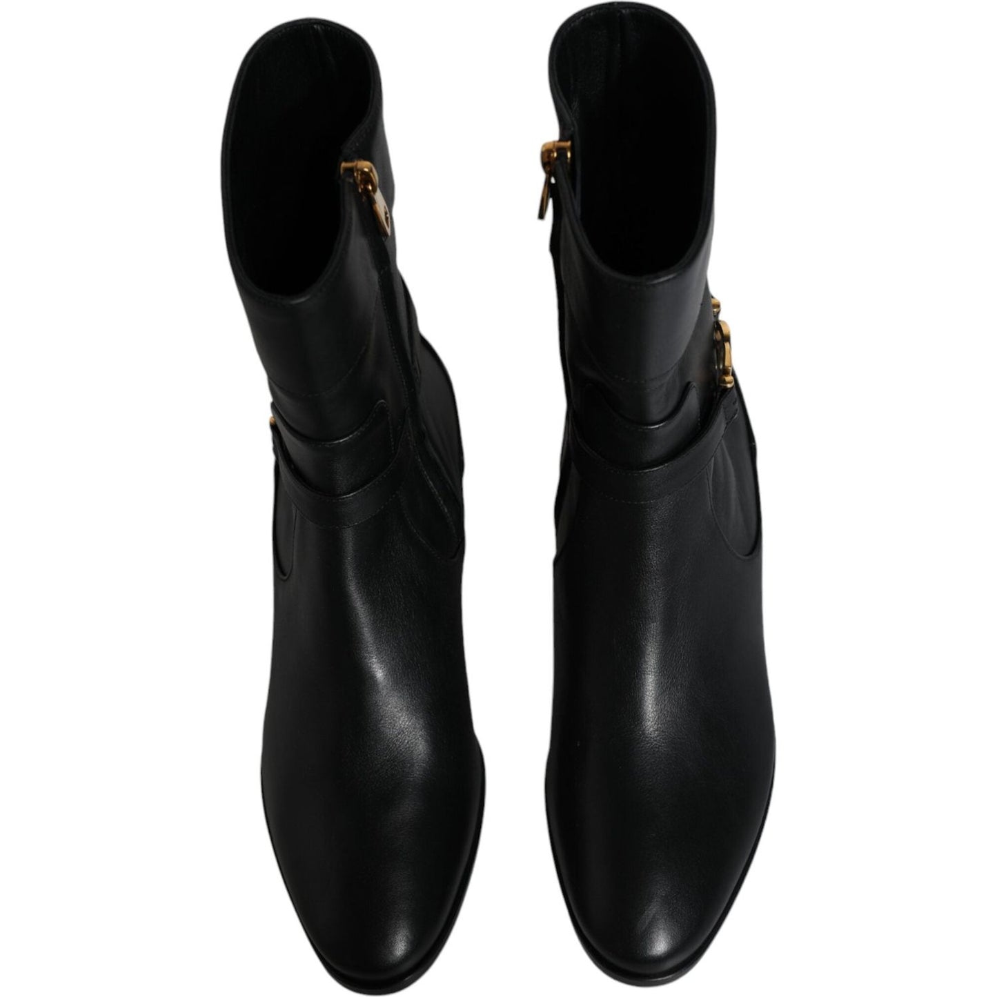 Dolce & Gabbana Black Leather Logo Mid Calf Boots Shoes Dolce & Gabbana