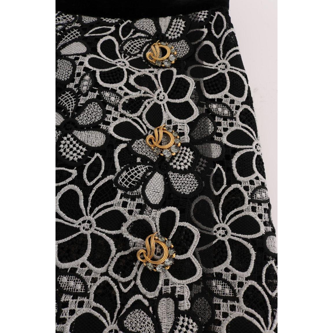 Dolce & Gabbana Floral Macramé Lace Crystal Button Skirt 10% cotton,1728,30% nylon,30% polyester,67345645728,Clothing,Dolce & Gabbana,IT40|S,Material: 30% lurex,Mini - Skirts - Clothing,Multicolor,New with tags,Skirts - Clothing,Skirts - Women - Clothing,